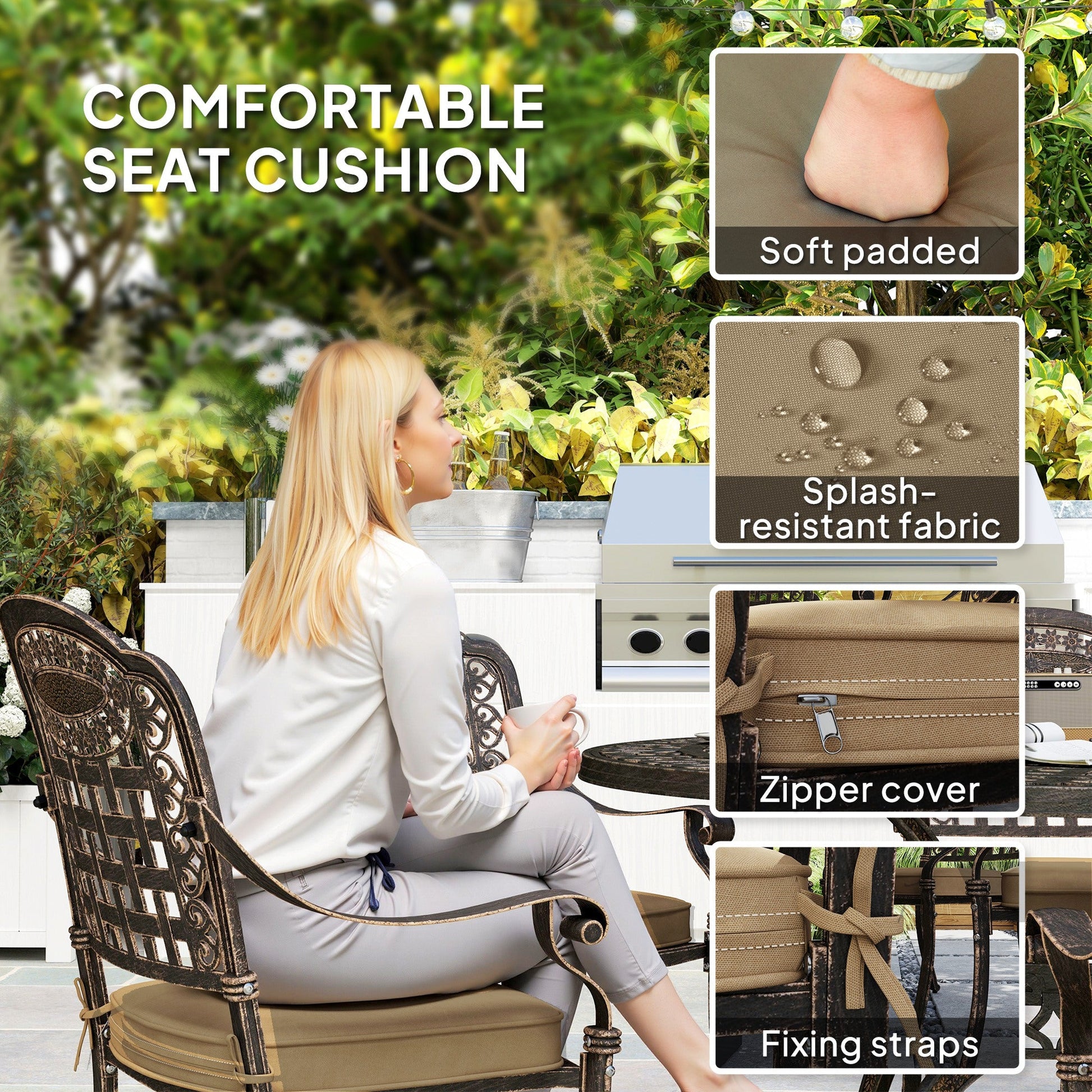 7 Pieces Cast Aluminum Patio Dining Set for 6, Patio Table and Chairs with Umbrella Hole and Cushions, Outdoor Furniture Dining Set for Garden Backyard Poolside, Bronze