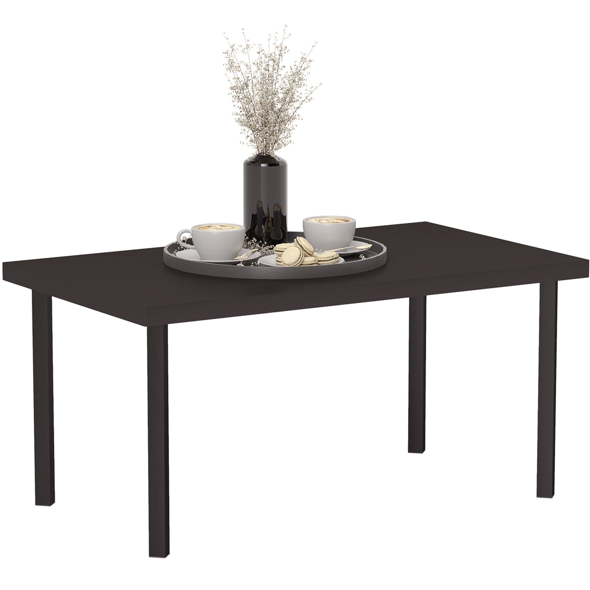 Metal Patio Coffee Table, Rectangle Outdoor Side Table with Woodgrain Tabletop, Foot Pads for Outside Garden Patio Lawn, Brown