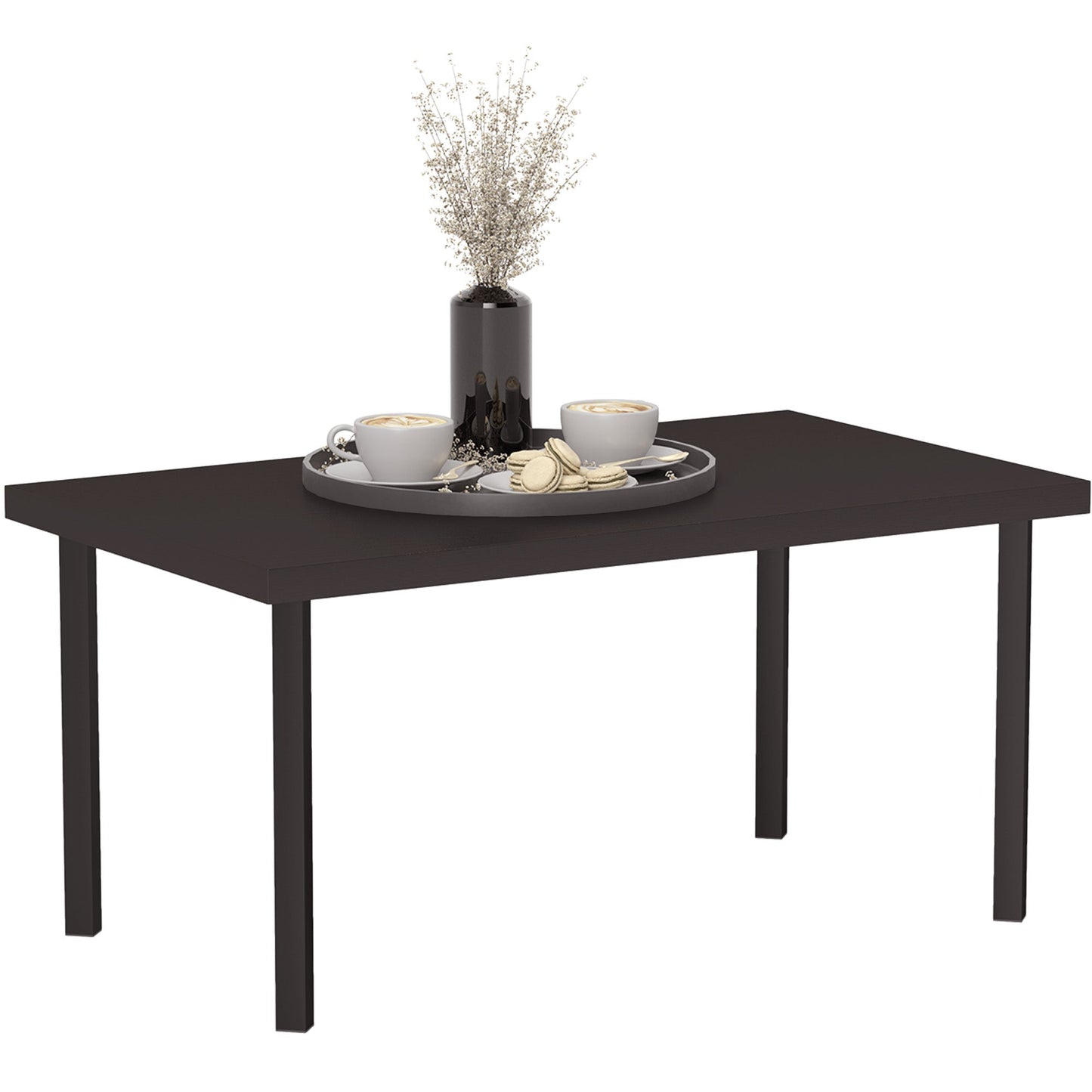 Metal Patio Coffee Table, Rectangle Outdoor Side Table with Woodgrain Tabletop, Foot Pads for Outside Garden Patio Lawn, Brown