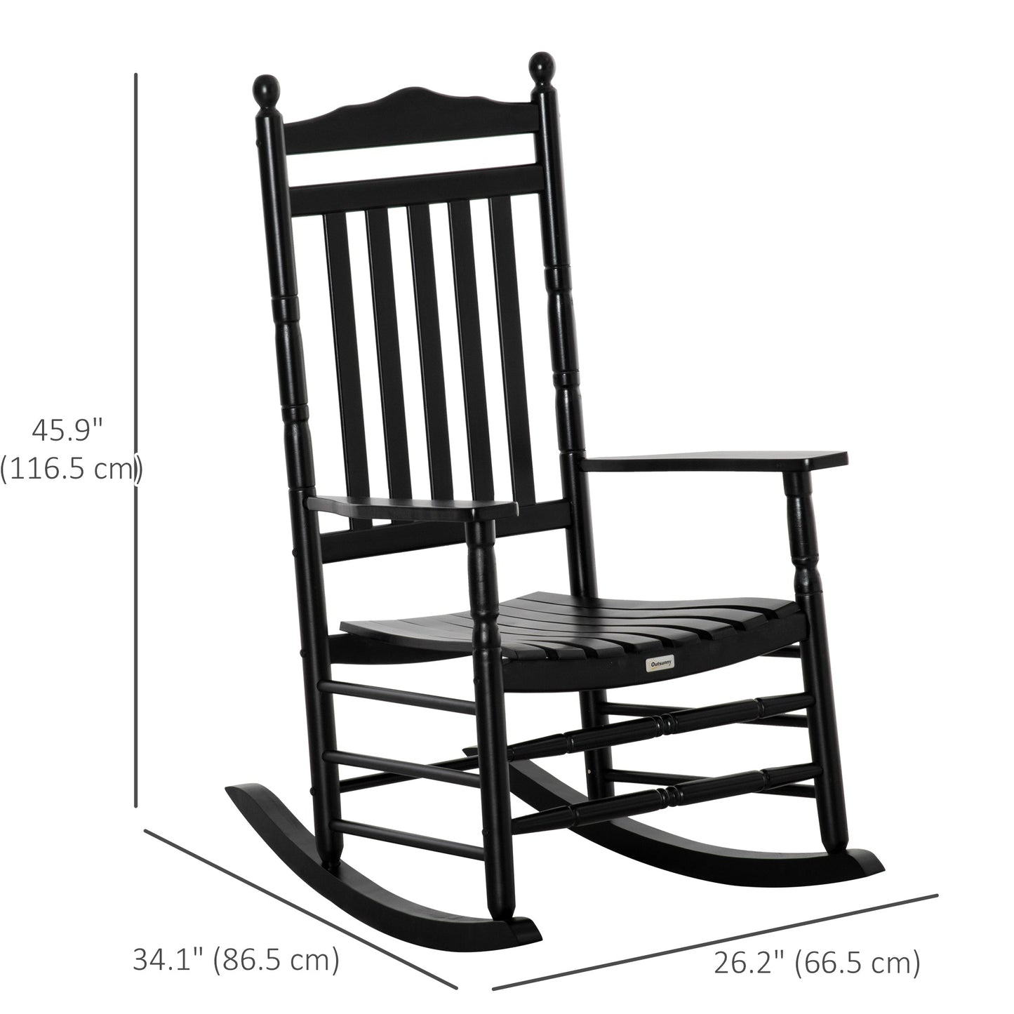 Wooden Outdoor Rocking Chair, Patio Rocking Chair with Slatted High Back and Armrests, Patio Chair for Porch, Garden, Lawn, Black