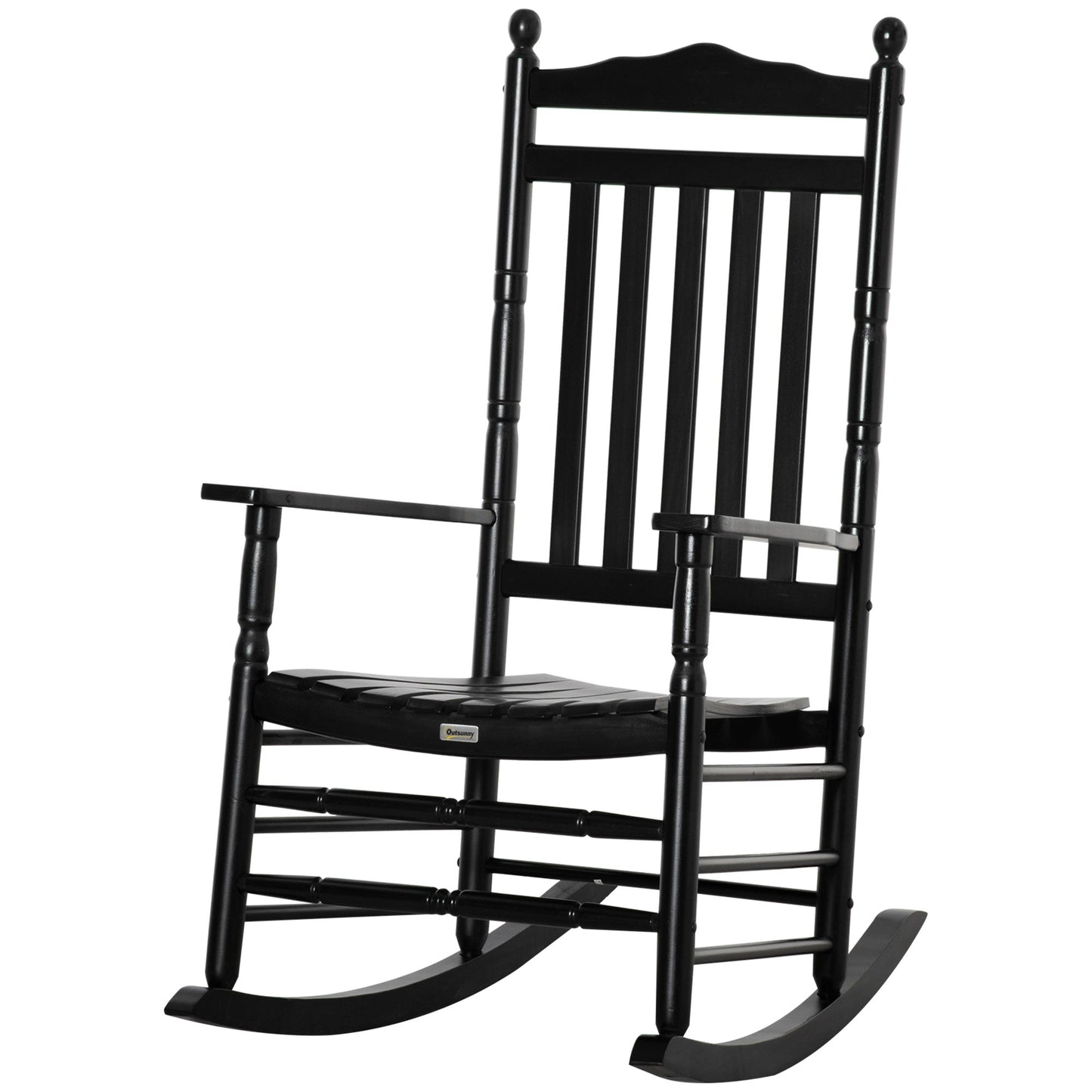 Wooden Outdoor Rocking Chair, Patio Rocking Chair with Slatted High Back and Armrests, Patio Chair for Porch, Garden, Lawn, Black
