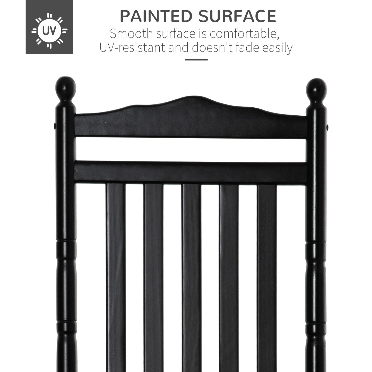 Wooden Outdoor Rocking Chair, Patio Rocking Chair with Slatted High Back and Armrests, Patio Chair for Porch, Garden, Lawn, Black