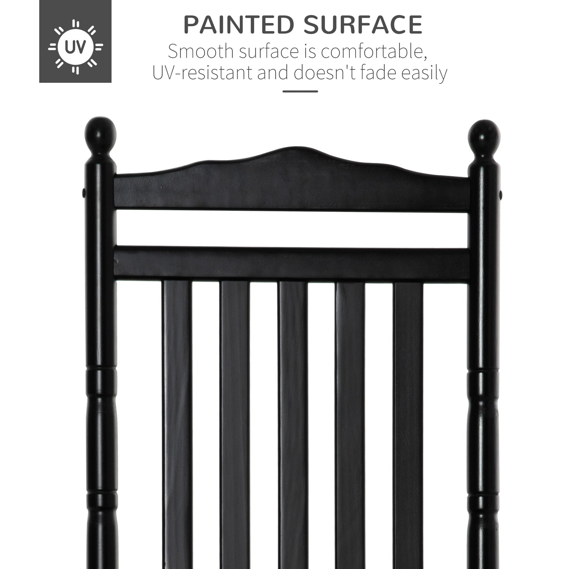 Wooden Outdoor Rocking Chair, Patio Rocking Chair with Slatted High Back and Armrests, Patio Chair for Porch, Garden, Lawn, Black