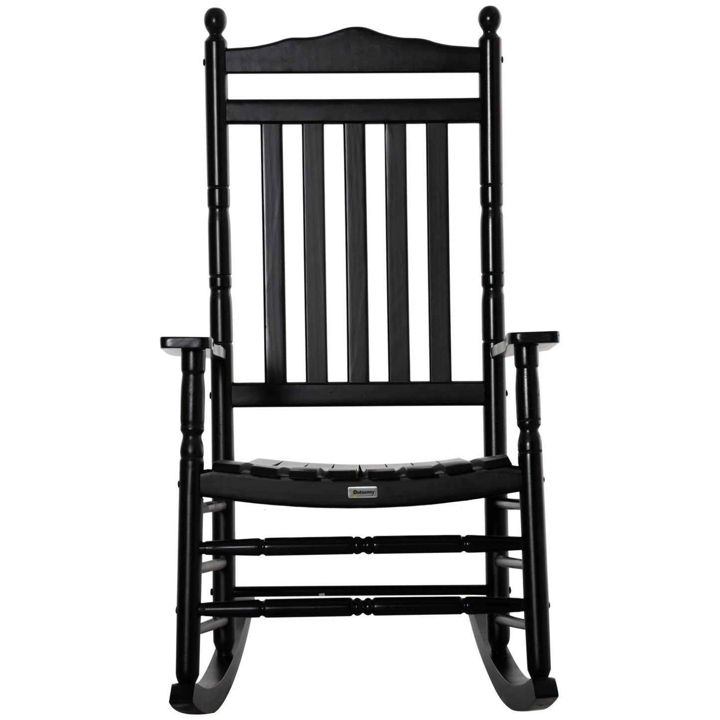Wooden Outdoor Rocking Chair, Patio Rocking Chair with Slatted High Back and Armrests, Patio Chair for Porch, Garden, Lawn, Black