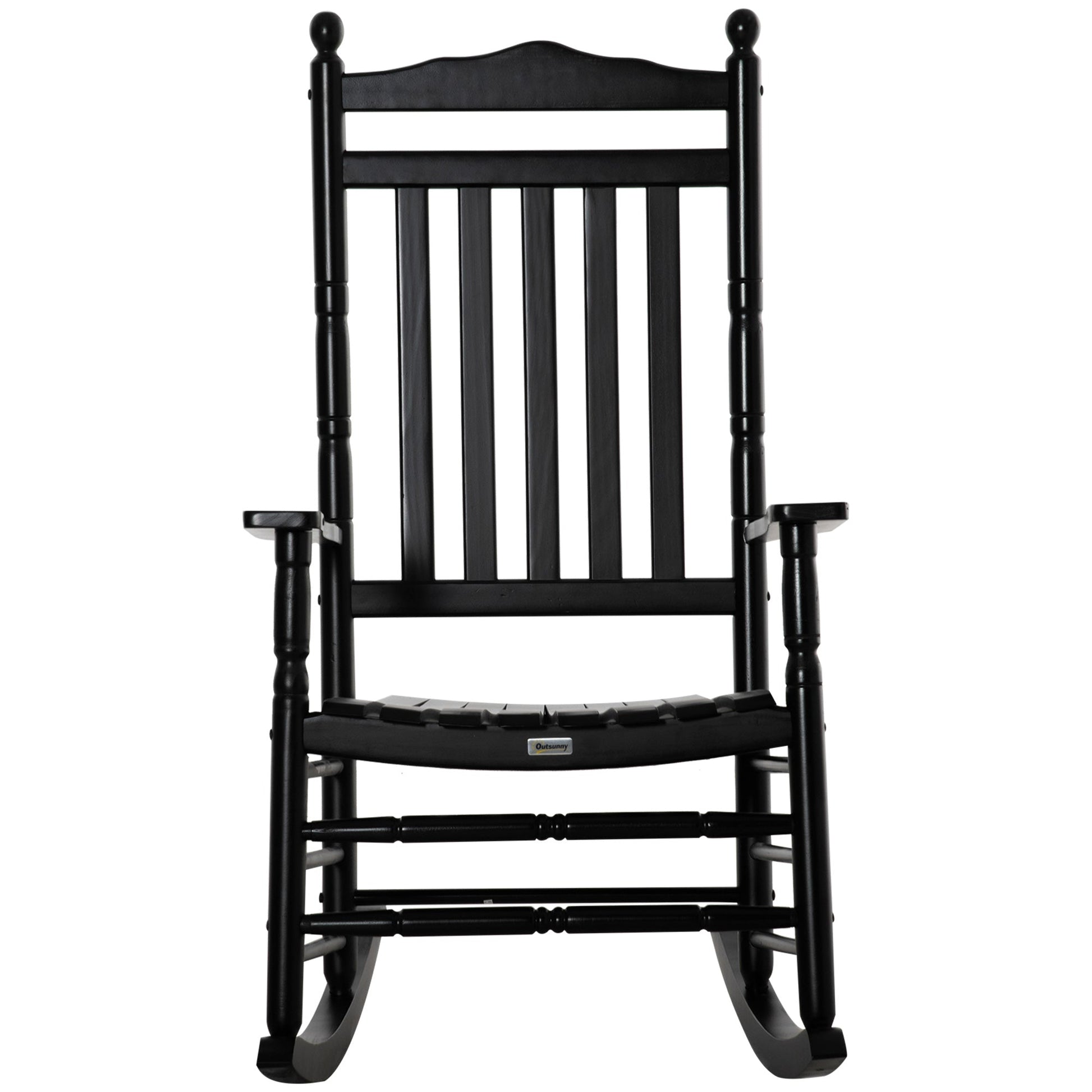 Wooden Outdoor Rocking Chair, Patio Rocking Chair with Slatted High Back and Armrests, Patio Chair for Porch, Garden, Lawn, Black