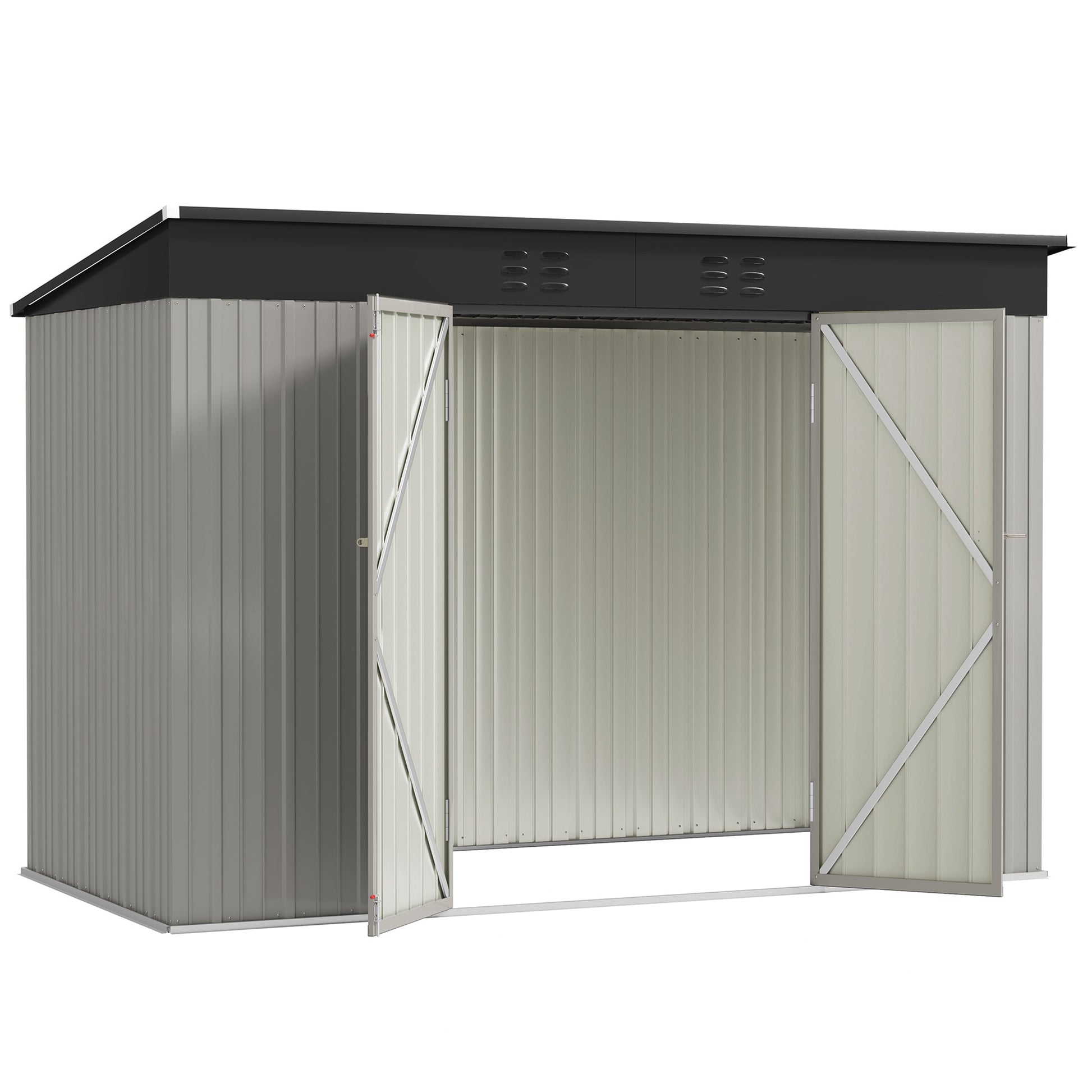 9' x 4' Storage Shed, Galvanized Steel Garden Shed, Wide Double Door with Lock, Gloves and 2 Air Vents for Backyard, Patio, Lawn, Grey