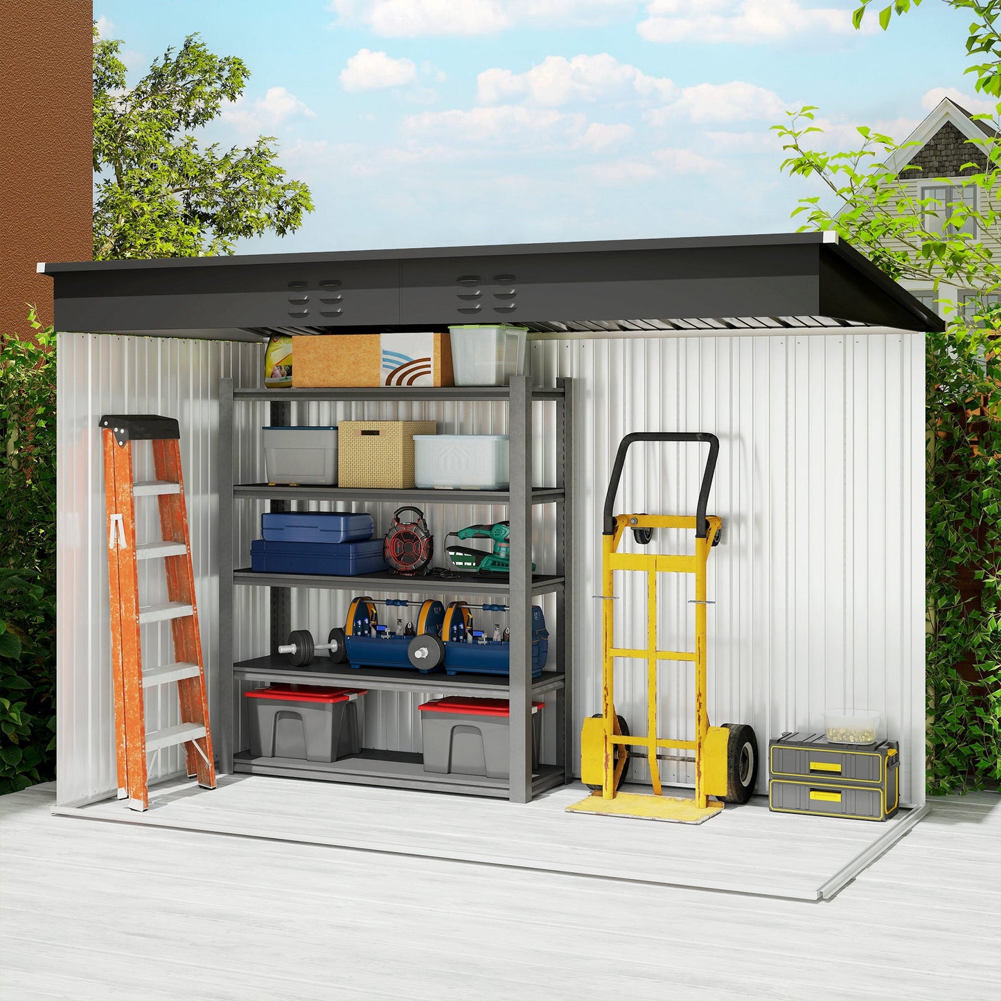 9' x 4' Storage Shed, Galvanized Steel Garden Shed, Wide Double Door with Lock, Gloves and 2 Air Vents for Backyard, Patio, Lawn, Grey