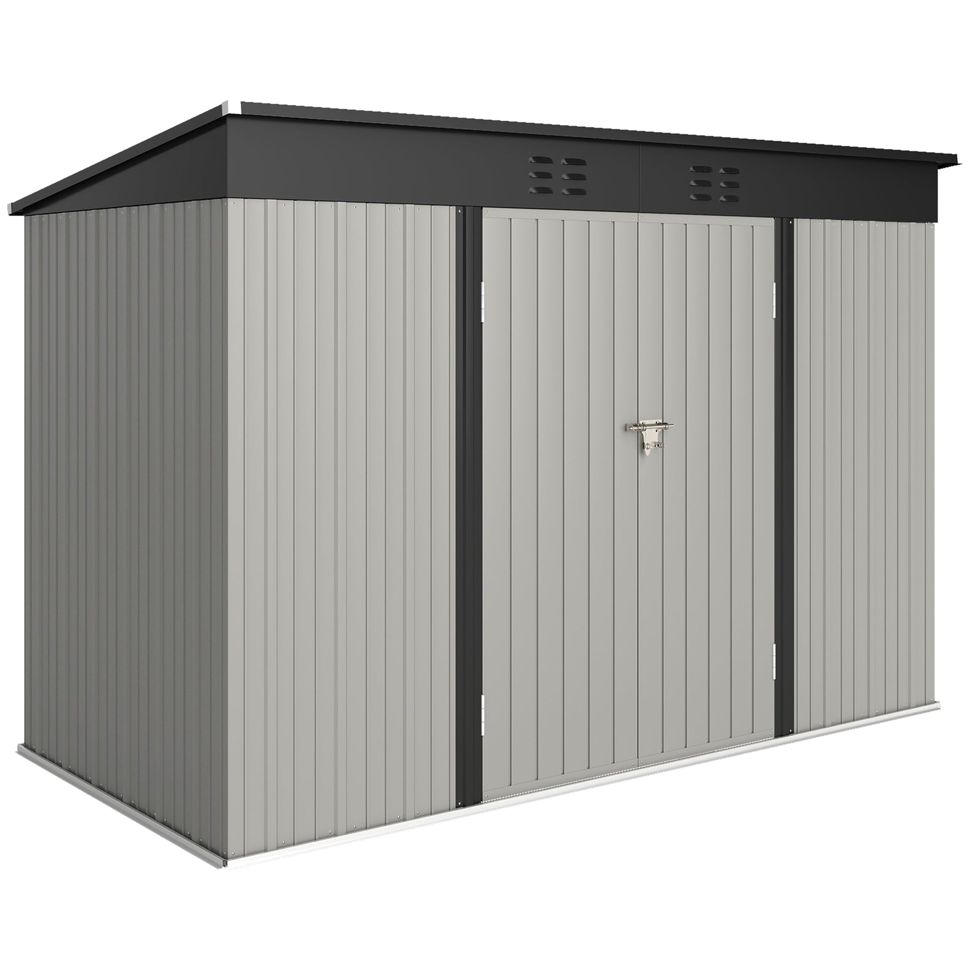 9' x 4' Storage Shed, Galvanized Steel Garden Shed, Wide Double Door with Lock, Gloves and 2 Air Vents for Backyard, Patio, Lawn, Grey