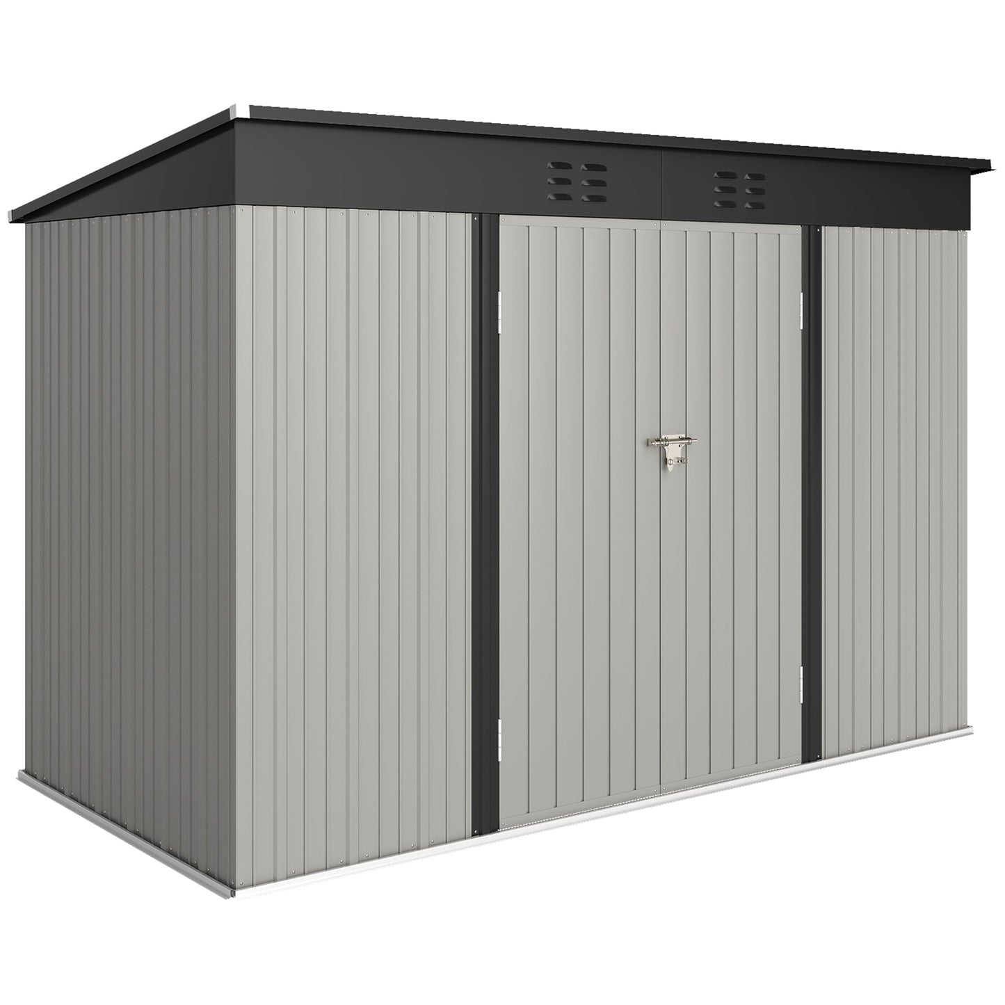 9' x 4' Storage Shed, Galvanized Steel Garden Shed, Wide Double Door with Lock, Gloves and 2 Air Vents for Backyard, Patio, Lawn, Grey