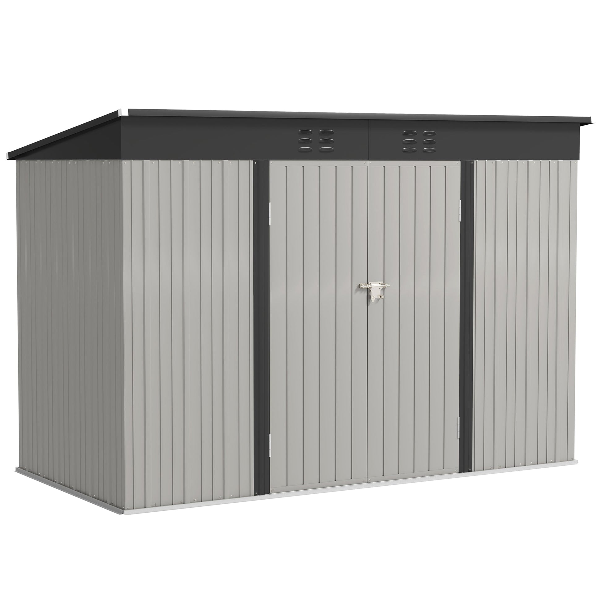 9' x 4' Storage Shed, Galvanized Steel Garden Shed, Wide Double Door with Lock, Gloves and 2 Air Vents for Backyard, Patio, Lawn, Grey
