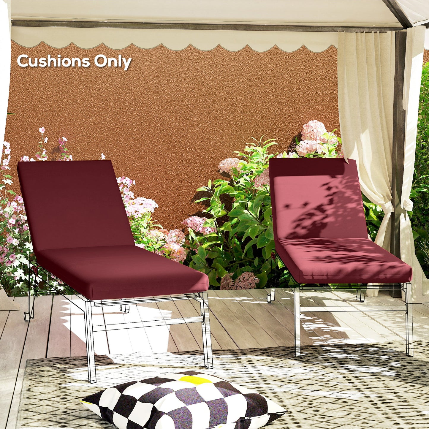 2-Piece Patio Chair Cushions Pillows, Seat Replacement Patio Cushions Set with Ties for Indoor Outdoor Garden Furniture, Wine Red