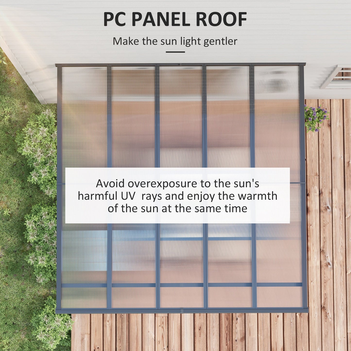10' x 10' Outdoor Lean to Hardtop Pergola with Polycarbonate Roof, Wall Mounted Gazebo with Adjustable Height, Aluminum Frame, and UV Protection, Grey