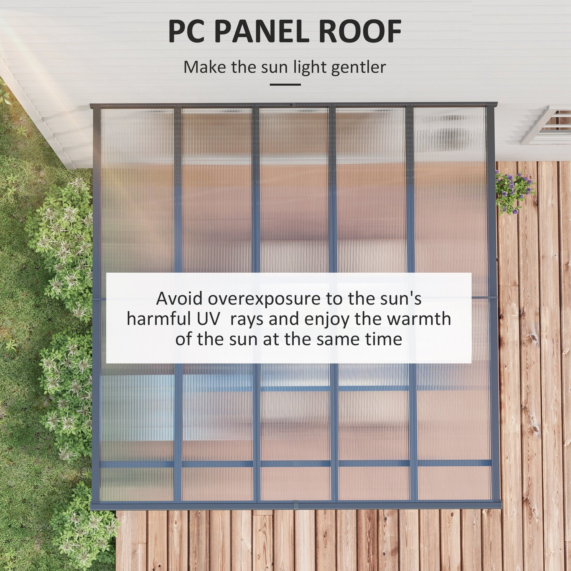 10' x 10' Outdoor Lean to Hardtop Pergola with Polycarbonate Roof, Wall Mounted Gazebo with Adjustable Height, Aluminum Frame, and UV Protection, Grey