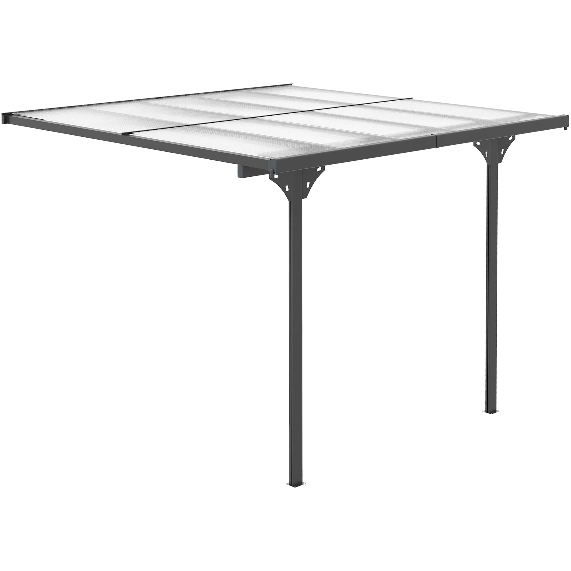10' x 10' Outdoor Lean to Hardtop Pergola with Polycarbonate Roof, Wall Mounted Gazebo with Adjustable Height, Aluminum Frame, and UV Protection, Grey