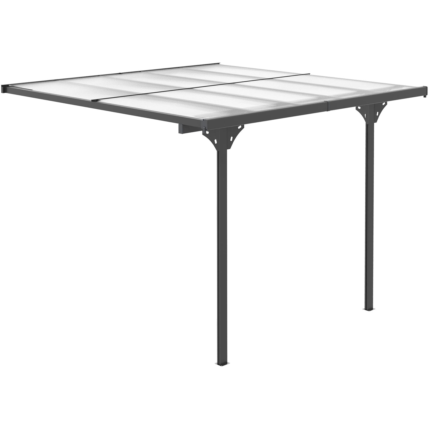 10' x 10' Outdoor Lean to Hardtop Pergola with Polycarbonate Roof, Wall Mounted Gazebo with Adjustable Height, Aluminum Frame, and UV Protection, Grey