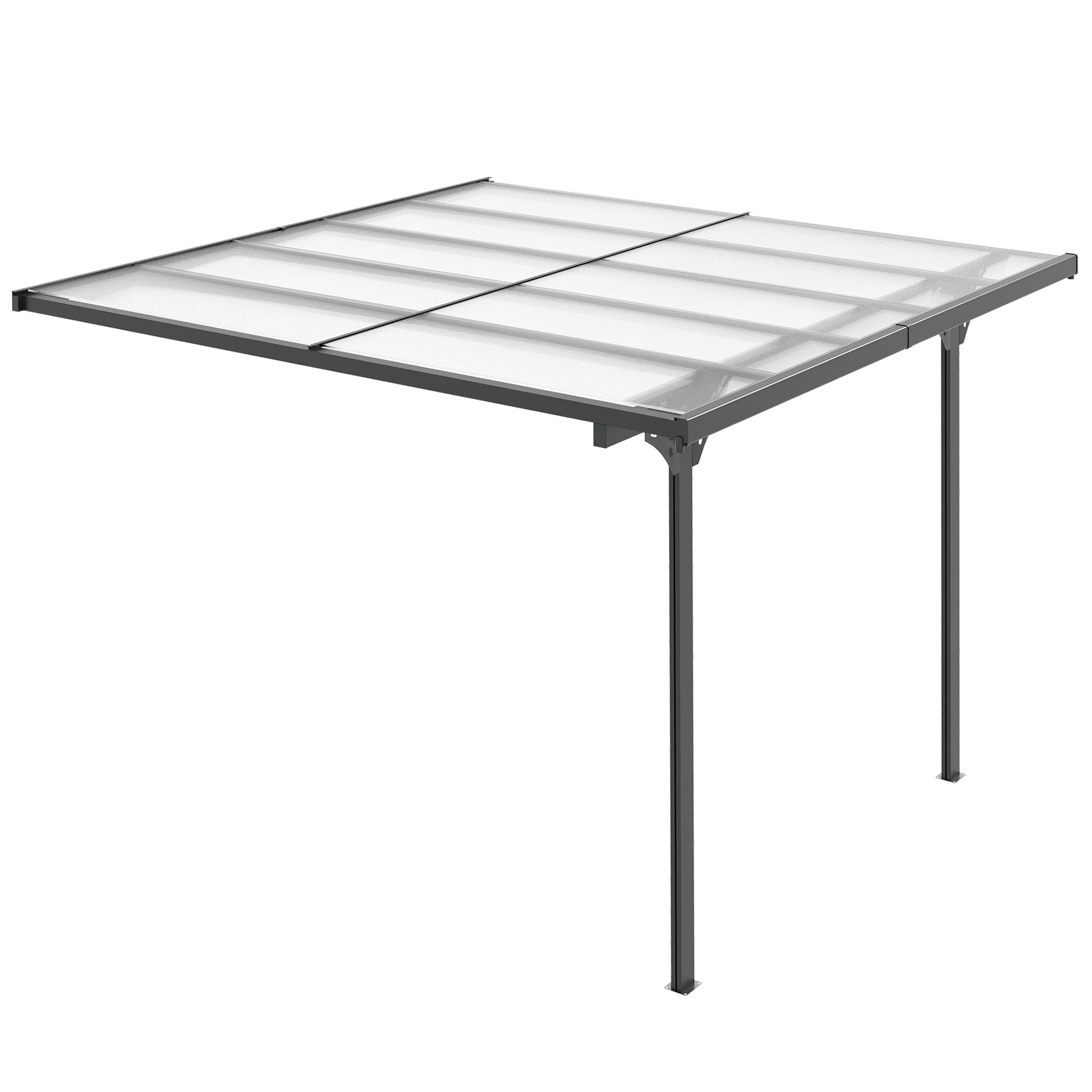 10' x 10' Outdoor Lean to Hardtop Pergola with Polycarbonate Roof, Wall Mounted Gazebo with Adjustable Height, Aluminum Frame, and UV Protection, Grey
