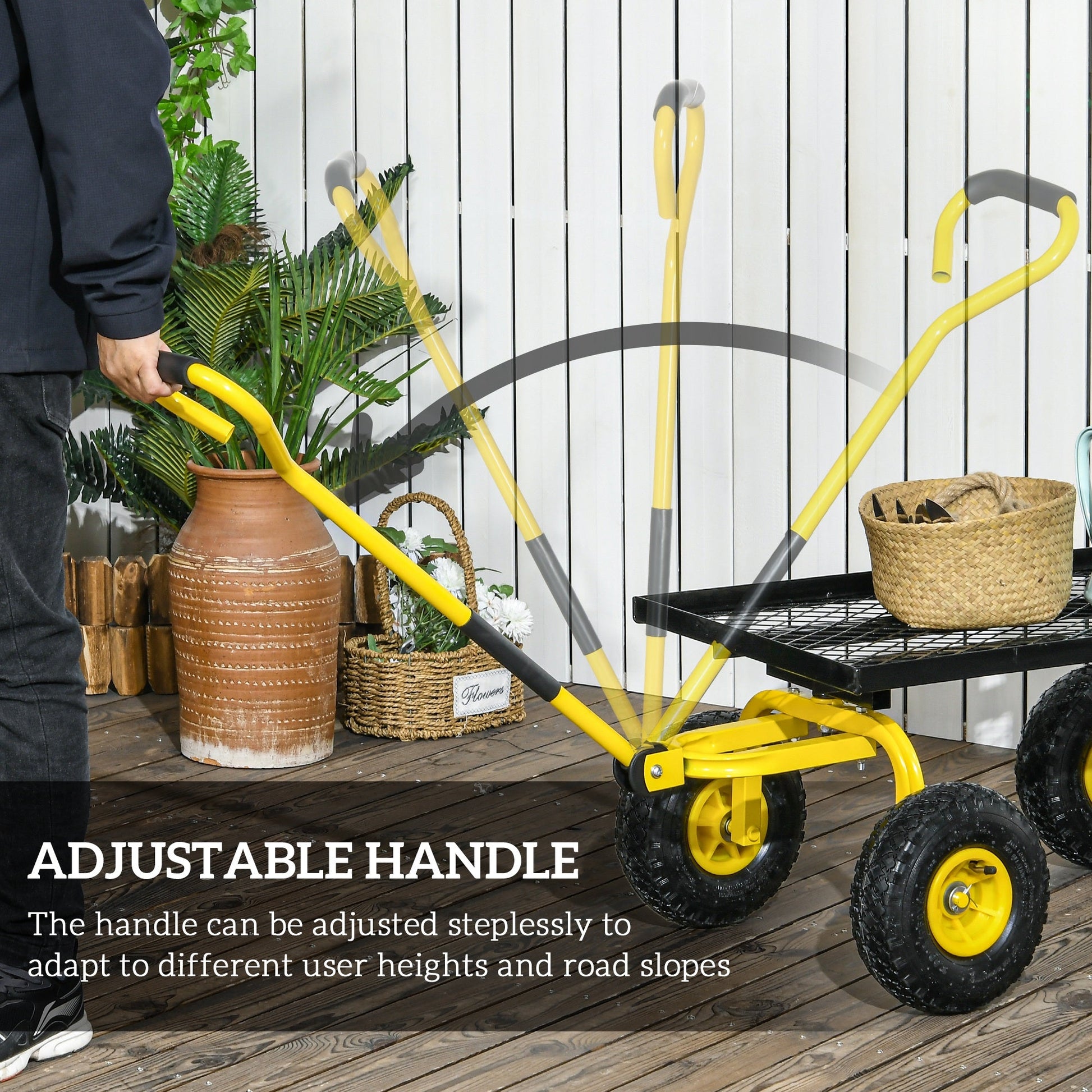 Heavy Duty Garden Wagon Cart, Utility Wagon Cart with Metal Frame, 10" Wheels and 180° Rotating Handle, 330 lbs Capacity, for Garden, Beach, Lawn, Yellow
