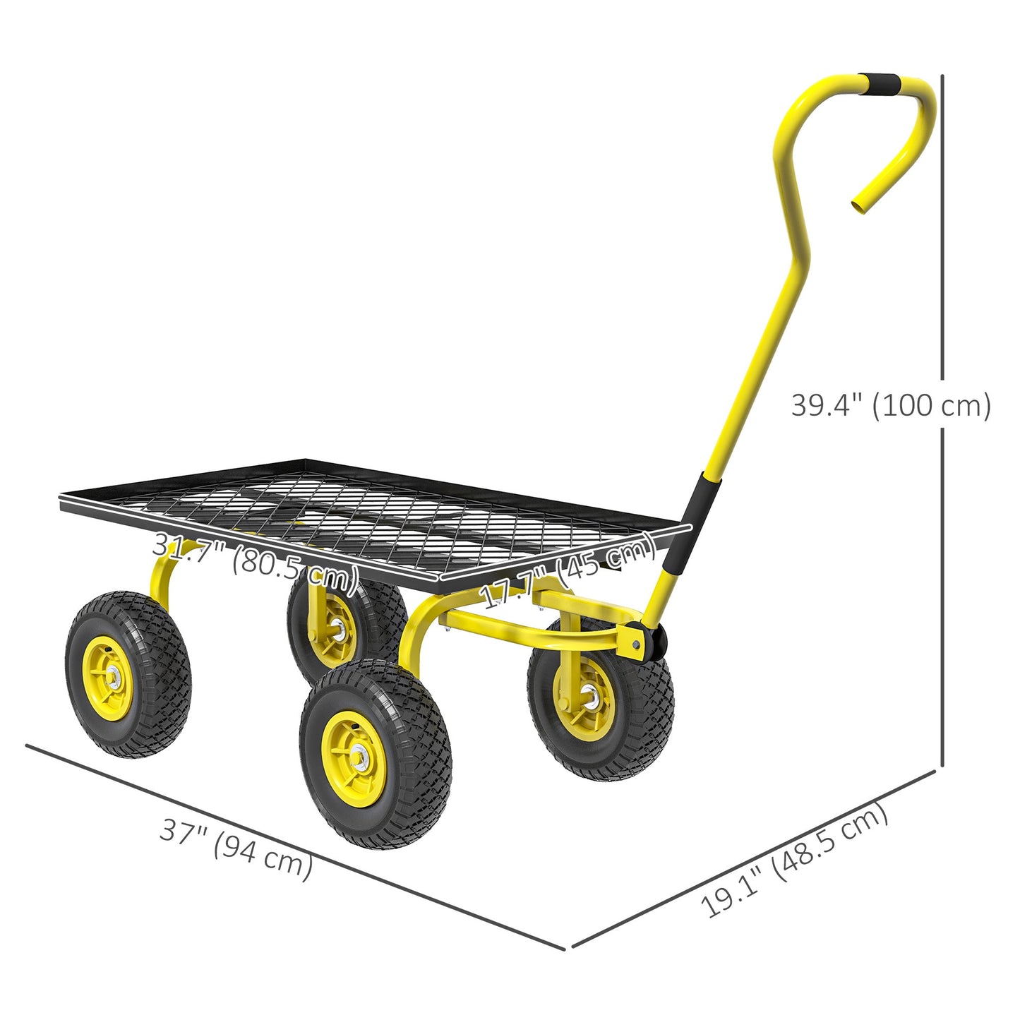 Heavy Duty Garden Wagon Cart, Utility Wagon Cart with Metal Frame, 10" Wheels and 180° Rotating Handle, 330 lbs Capacity, for Garden, Beach, Lawn, Yellow