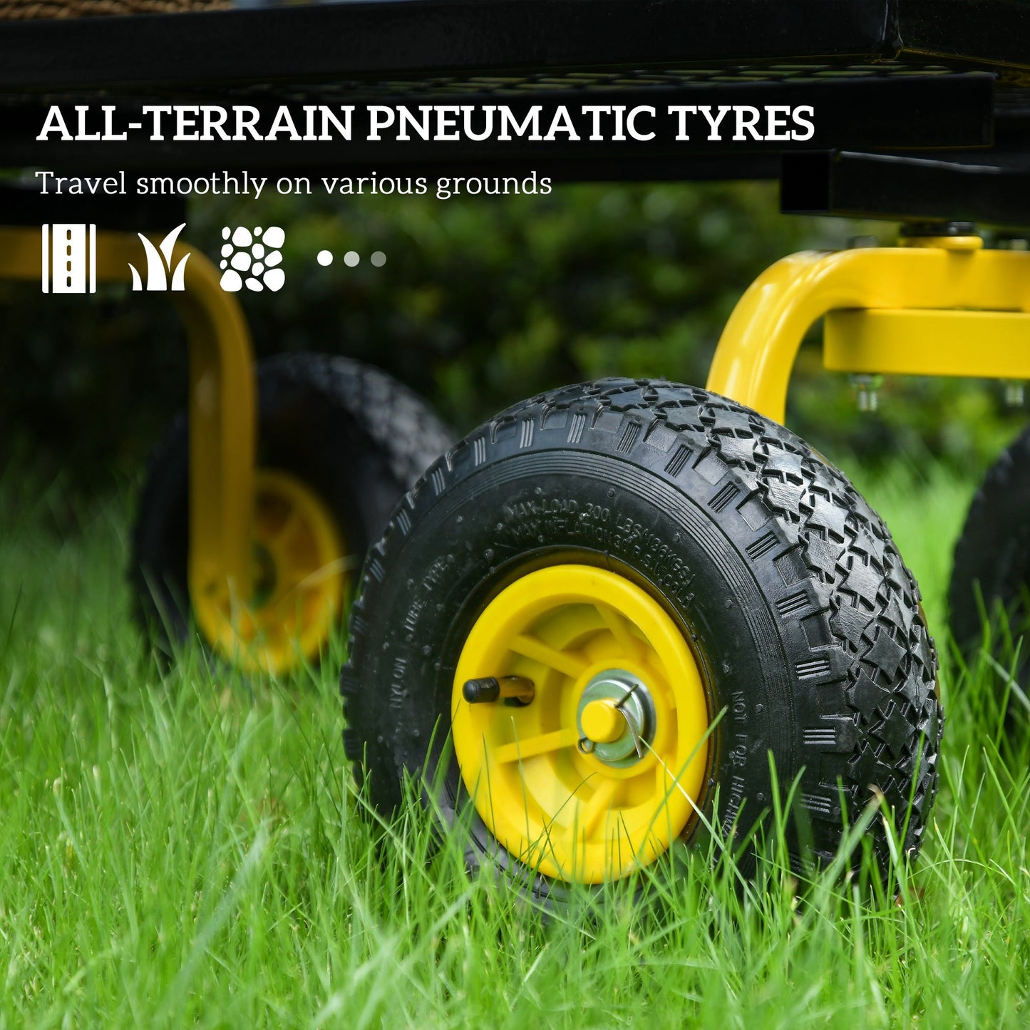 Heavy Duty Garden Wagon Cart, Utility Wagon Cart with Metal Frame, 10" Wheels and 180° Rotating Handle, 330 lbs Capacity, for Garden, Beach, Lawn, Yellow