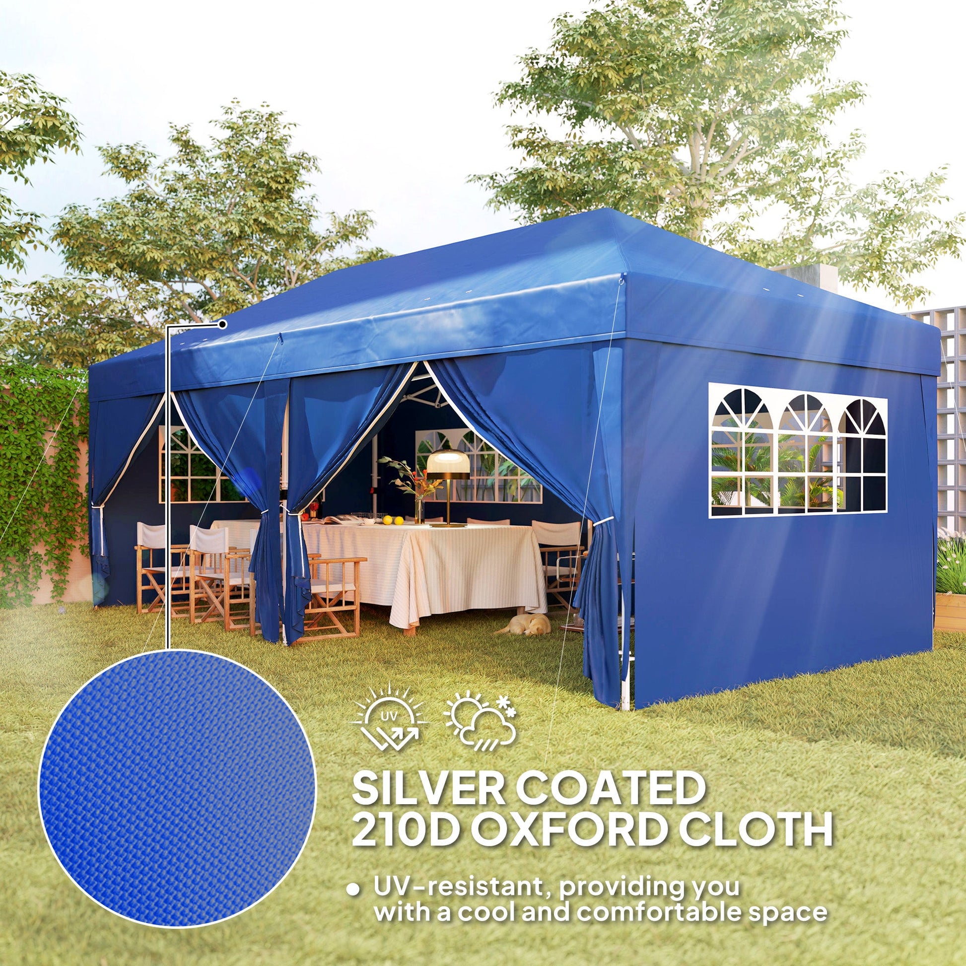 10' x 20' Pop Up Canopy with 6 Walls, Outdoor Easy Up Canopy Party Tent with Steel Frame, Drainage Holes, Instant Garden Shade Shelter with Carrying Bag, Blue