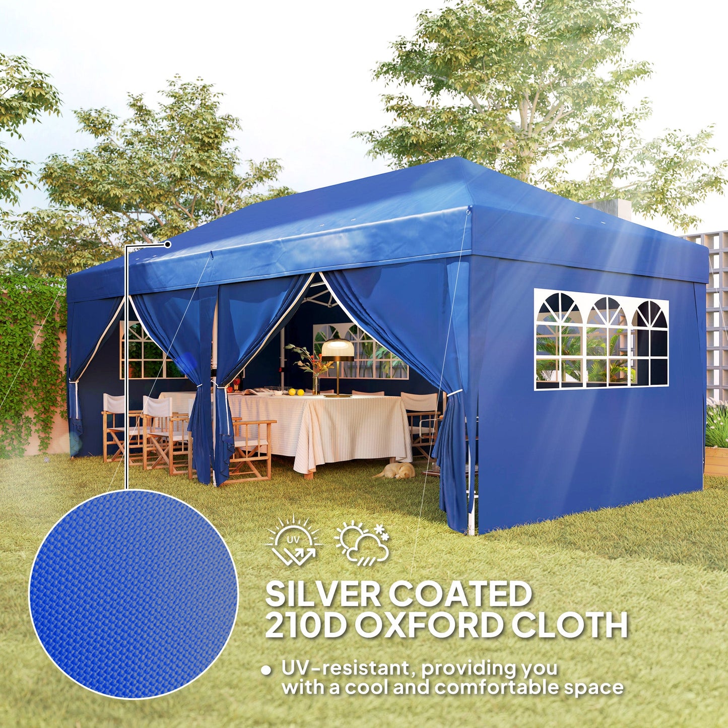 10' x 20' Pop Up Canopy with 6 Walls, Outdoor Easy Up Canopy Party Tent with Steel Frame, Drainage Holes, Instant Garden Shade Shelter with Carrying Bag, Blue