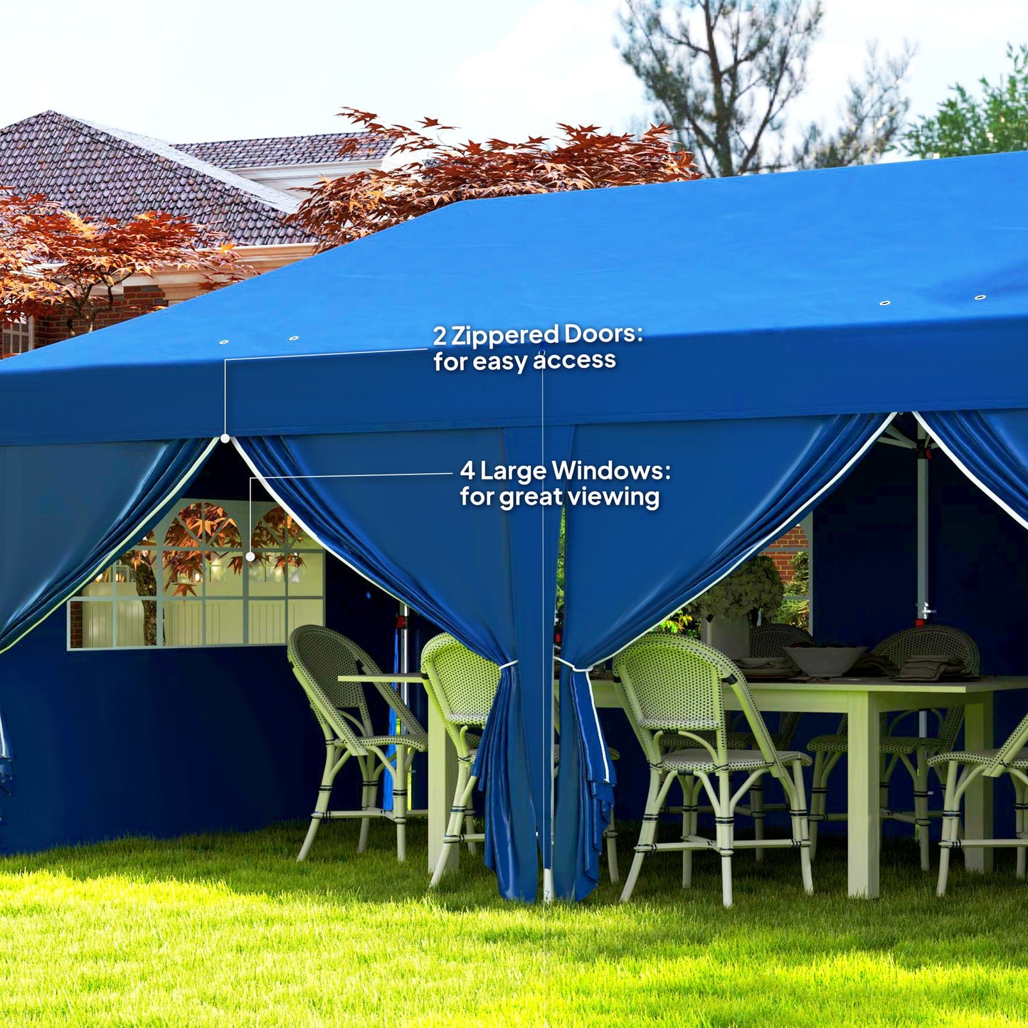 10' x 20' Pop Up Canopy with 6 Walls, Outdoor Easy Up Canopy Party Tent with Steel Frame, Drainage Holes, Instant Garden Shade Shelter with Carrying Bag, Blue