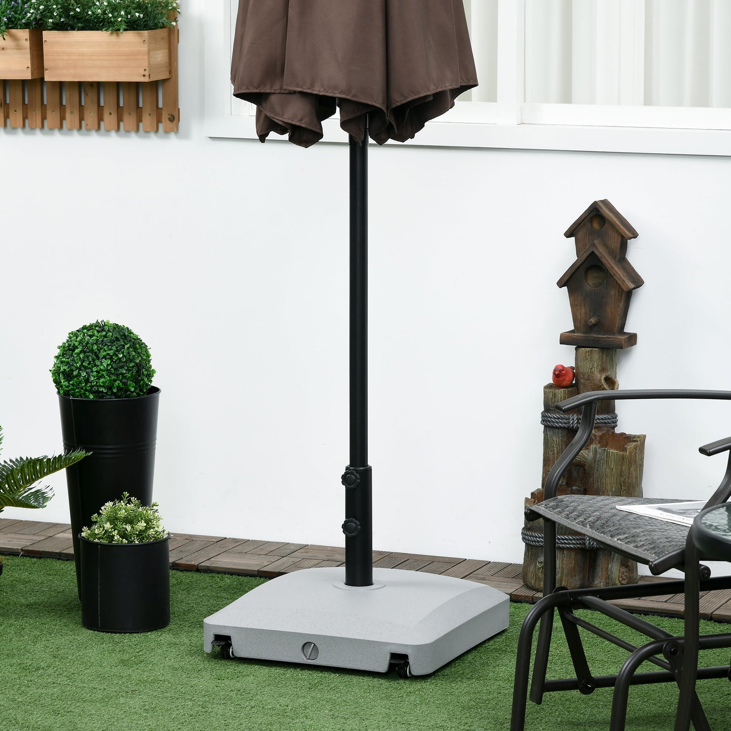 Patio Umbrella Base with Wheels, 66 lb Heavy Duty Filled Umbrella Stand, Market Umbrella Base Holder for Outdoor, Garden, Backyard, Light Grey