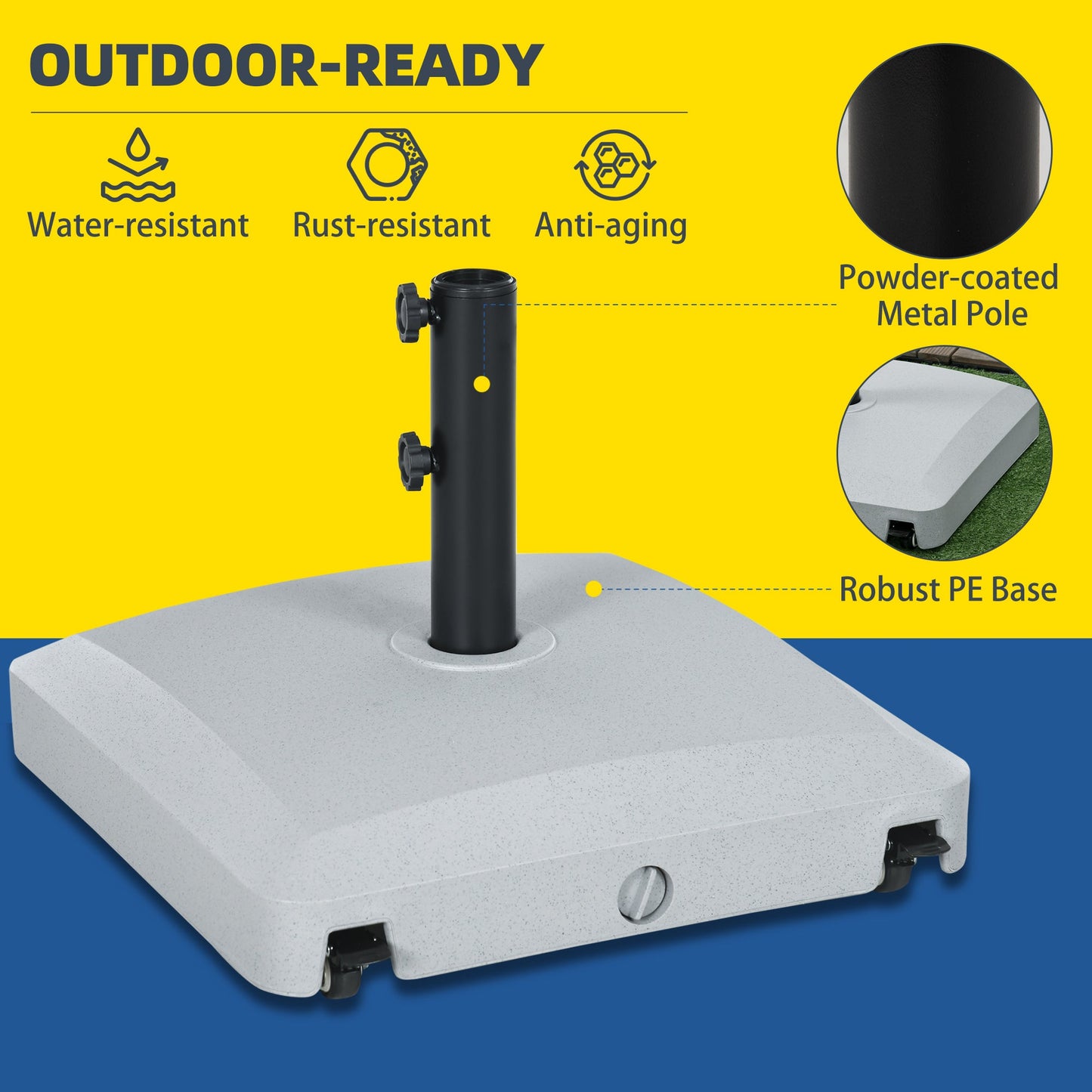 Patio Umbrella Base with Wheels, 66 lb Heavy Duty Filled Umbrella Stand, Market Umbrella Base Holder for Outdoor, Garden, Backyard, Light Grey