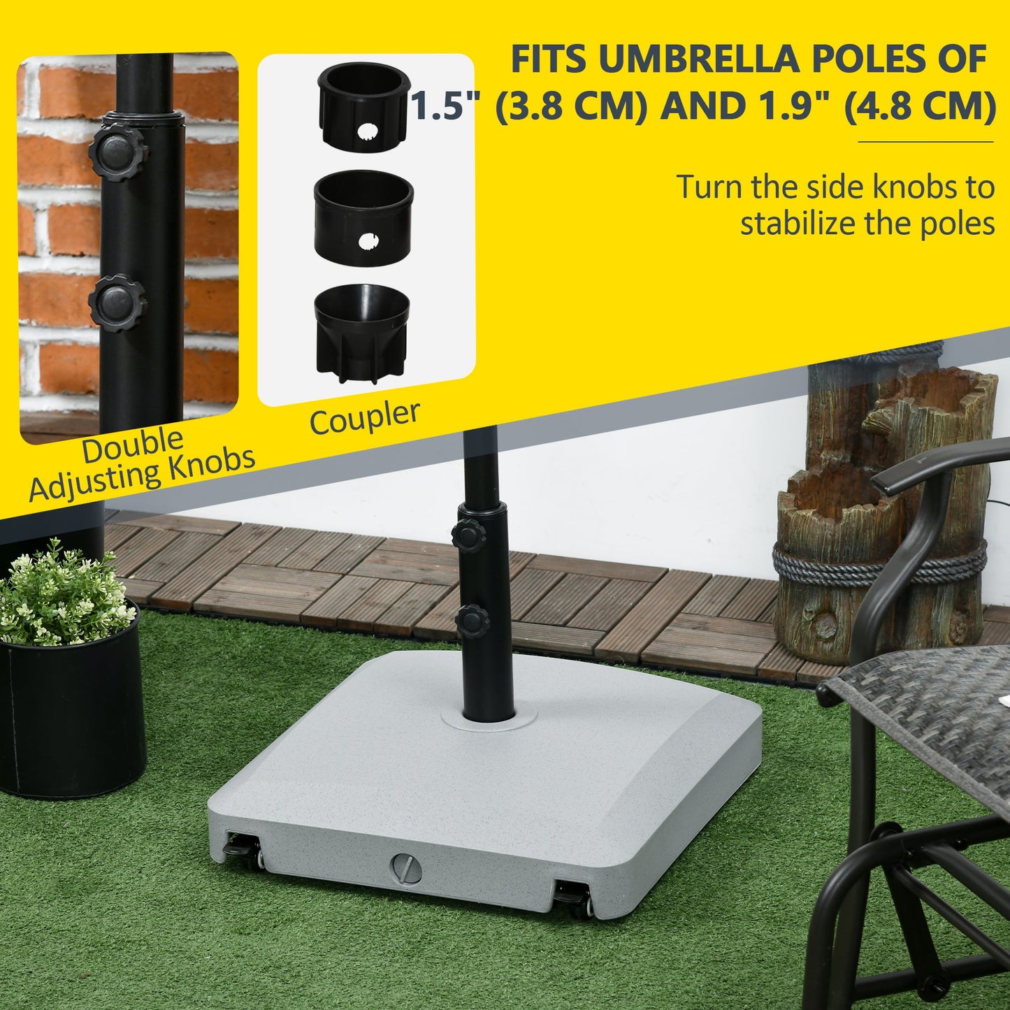 Patio Umbrella Base with Wheels, 66 lb Heavy Duty Filled Umbrella Stand, Market Umbrella Base Holder for Outdoor, Garden, Backyard, Light Grey