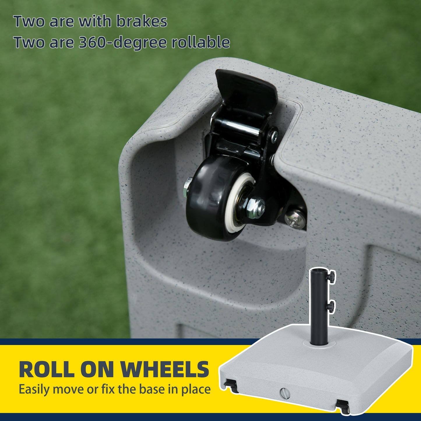 Patio Umbrella Base with Wheels, 66 lb Heavy Duty Filled Umbrella Stand, Market Umbrella Base Holder for Outdoor, Garden, Backyard, Light Grey