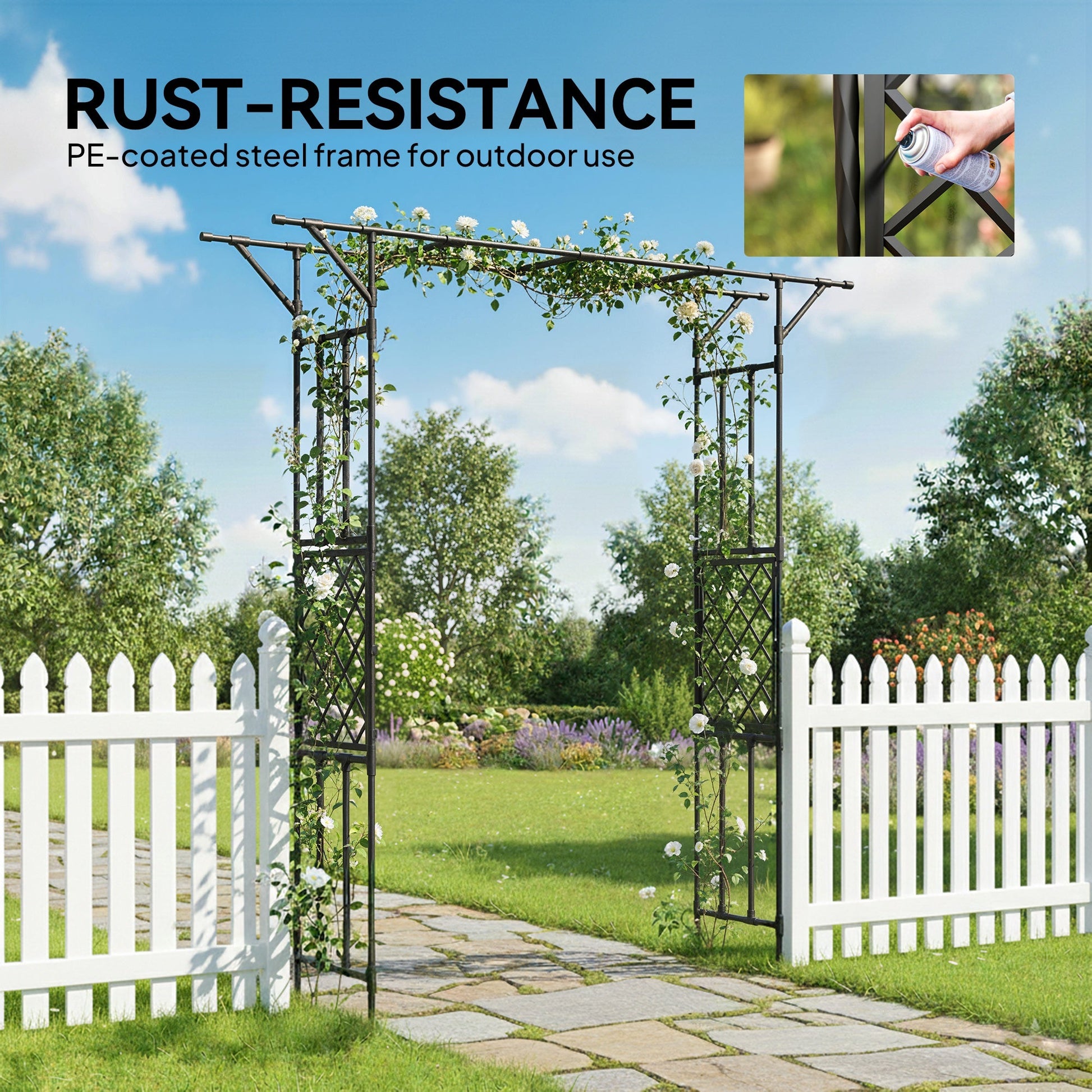 7.1ft Garden Arch, PE-Coated Steel Outdoor Trellis Arbor for Climbing Plants, Wedding Arch for Party Outdoor Garden Backyard, Black