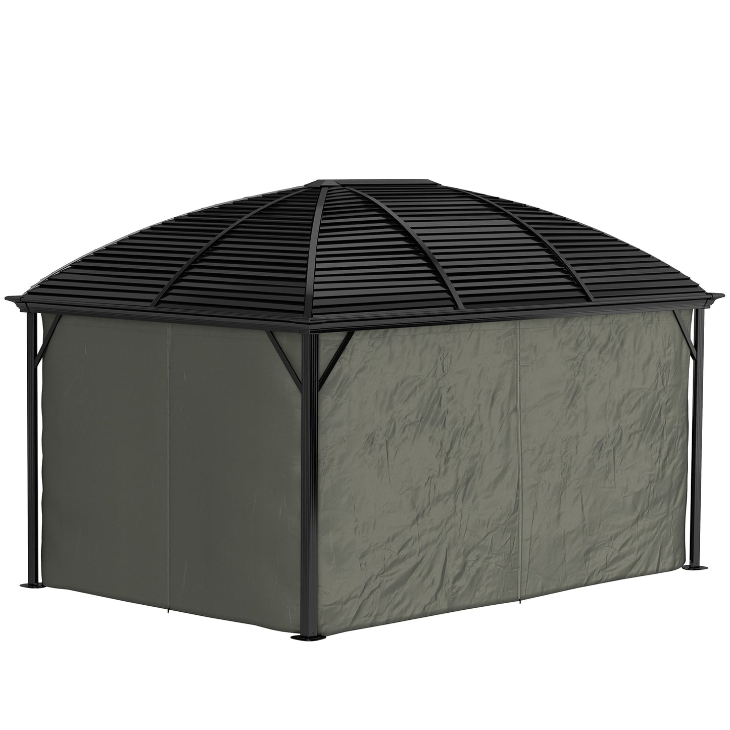 10' x 13' Hardtop Gazebo Canopy with Galvanized Steel Roof, Aluminum Permanent Pavilion Outdoor Gazebo with Top Hook, Netting and Curtains for Garden, Backyard, Dark Grey