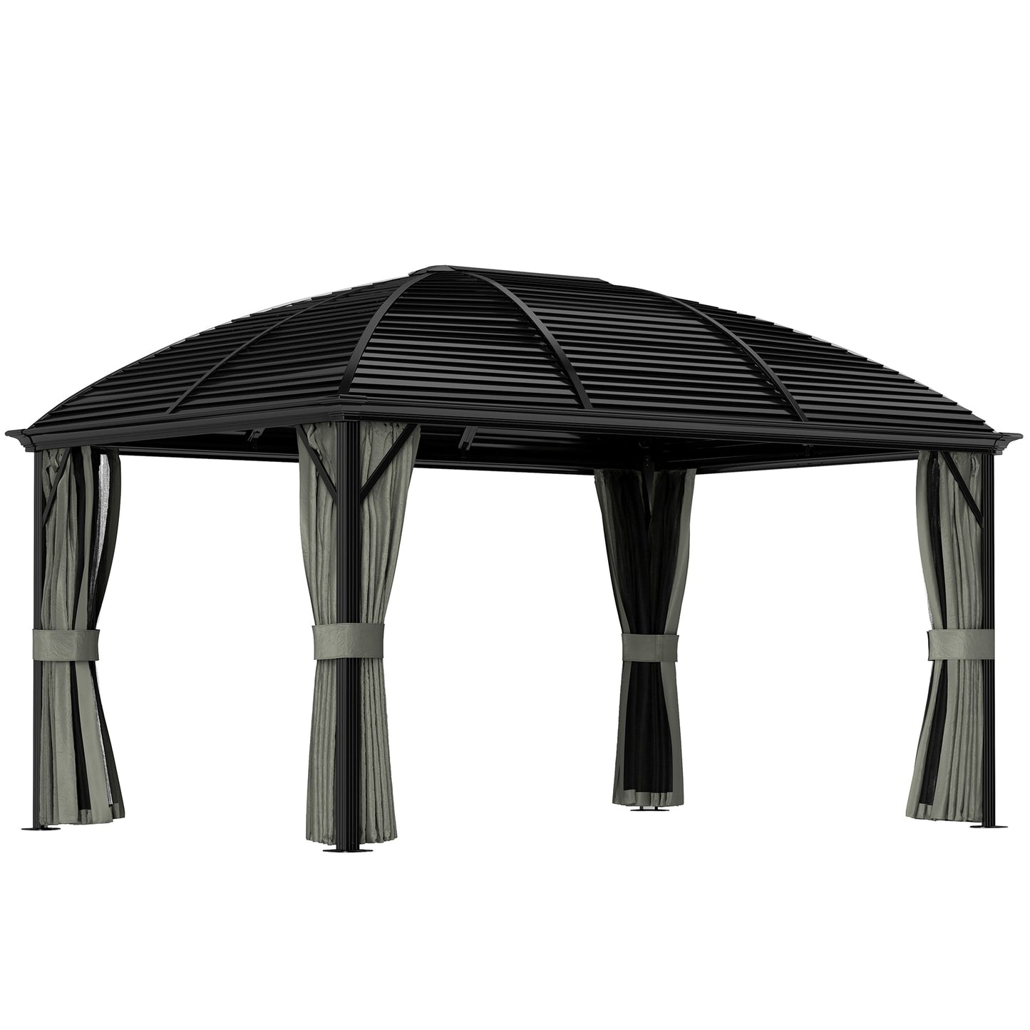 10' x 13' Hardtop Gazebo Canopy with Galvanized Steel Roof, Aluminum Permanent Pavilion Outdoor Gazebo with Top Hook, Netting and Curtains for Garden, Backyard, Dark Grey