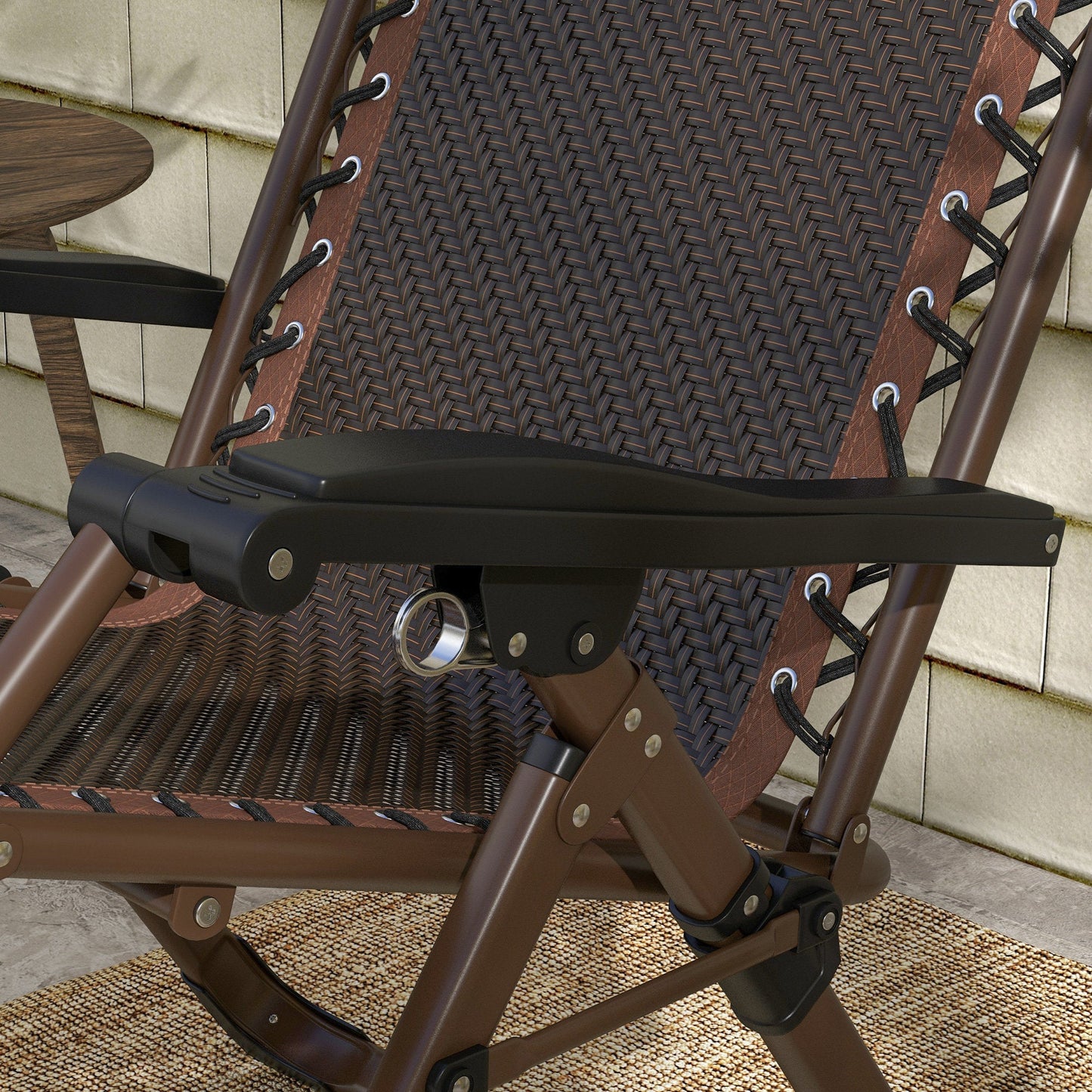 Outdoor Zero Gravity Chair, Folding PE Rarran Reclining Patio Lounge Chair with Recline Back, Headrest, Footrest, for Poolside, Garden, Brown