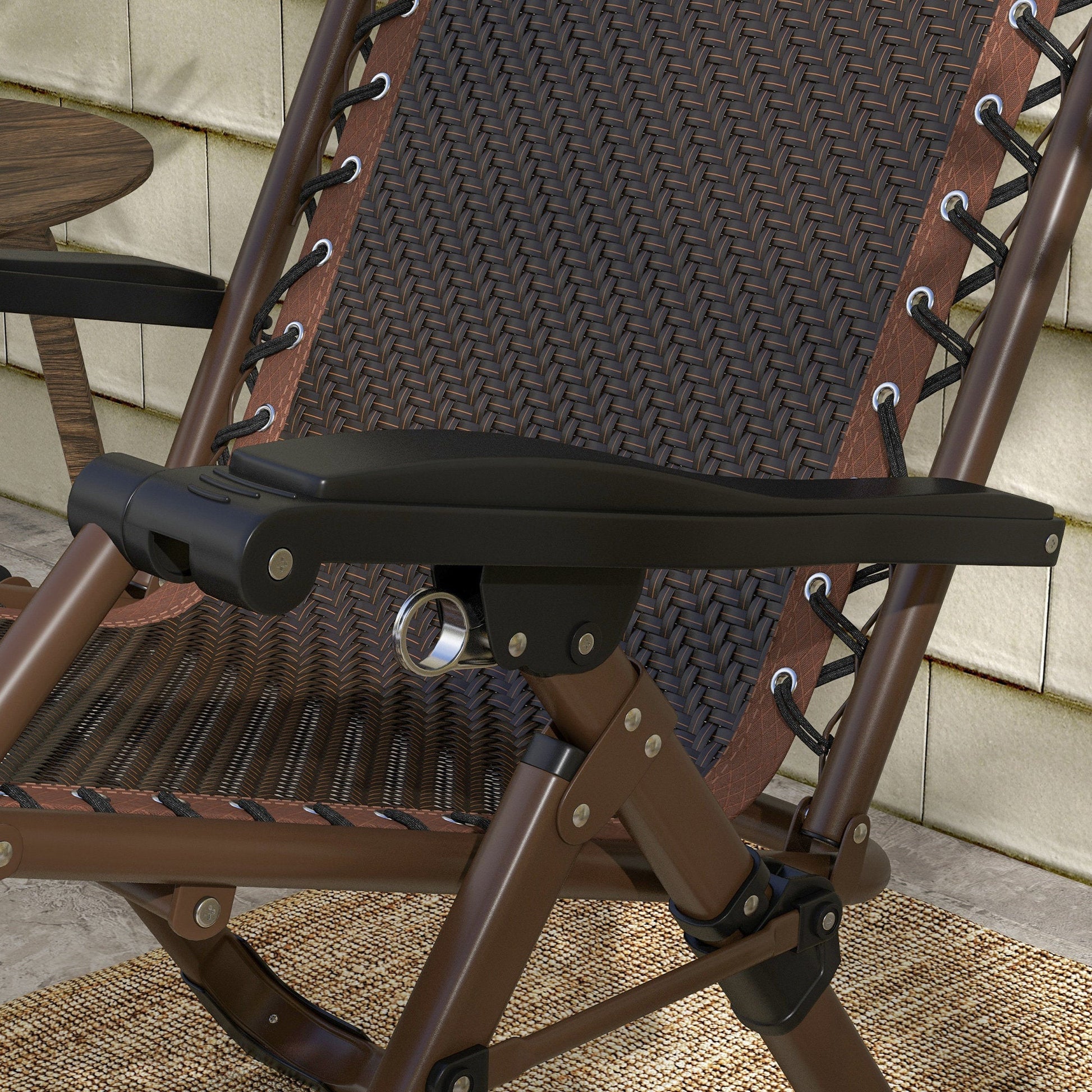 Outdoor Zero Gravity Chair, Folding PE Rarran Reclining Patio Lounge Chair with Recline Back, Headrest, Footrest, for Poolside, Garden, Brown