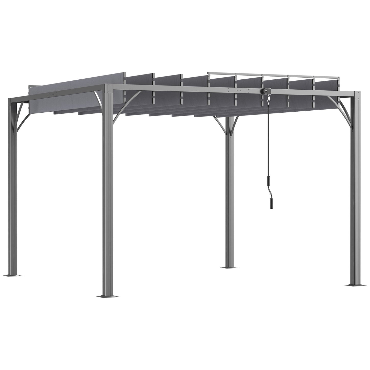 9.5' x 9.7' Outdoor Pergola with Retractable Roof, AluminIum Louvered Pergola Canopy, Patio Shelter with Ground Stakes for Patio, Lawn, Garden, Grey