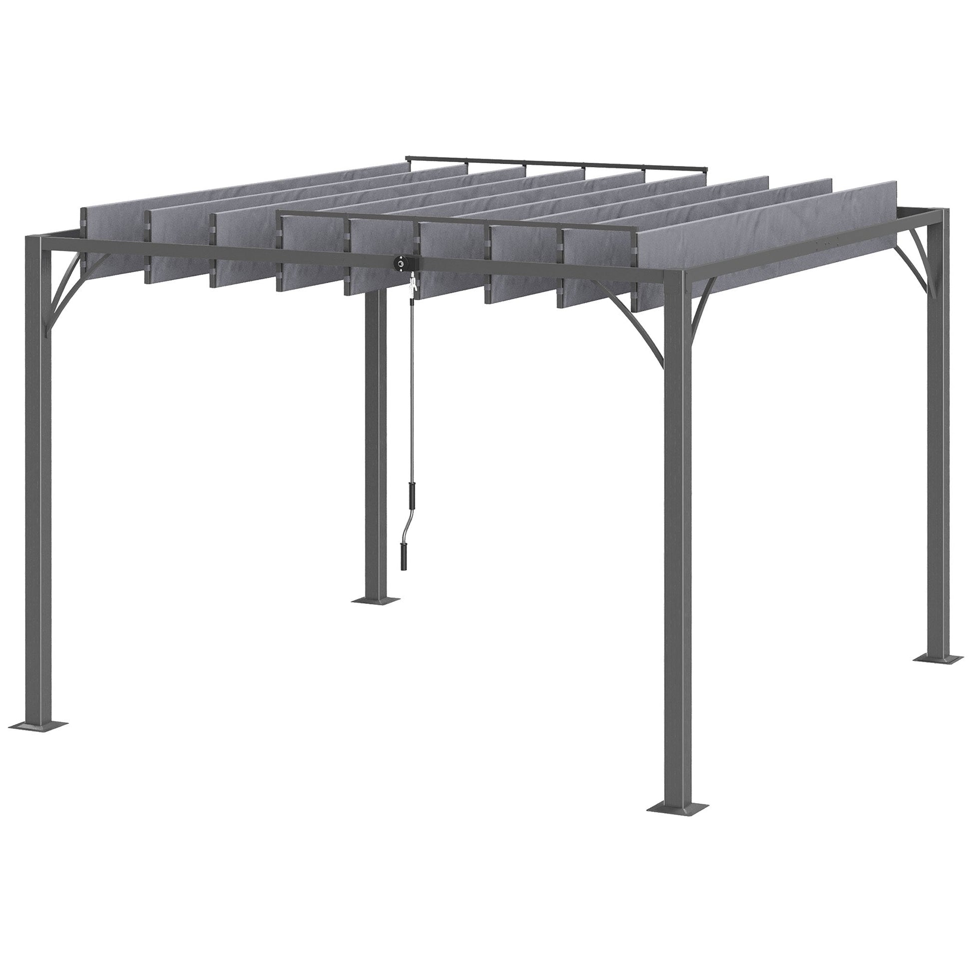 9.5' x 9.7' Outdoor Pergola with Retractable Roof, AluminIum Louvered Pergola Canopy, Patio Shelter with Ground Stakes for Patio, Lawn, Garden, Grey