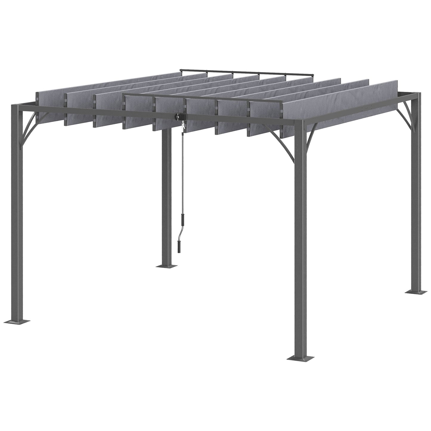 9.5' x 9.7' Outdoor Pergola with Retractable Roof, AluminIum Louvered Pergola Canopy, Patio Shelter with Ground Stakes for Patio, Lawn, Garden, Grey