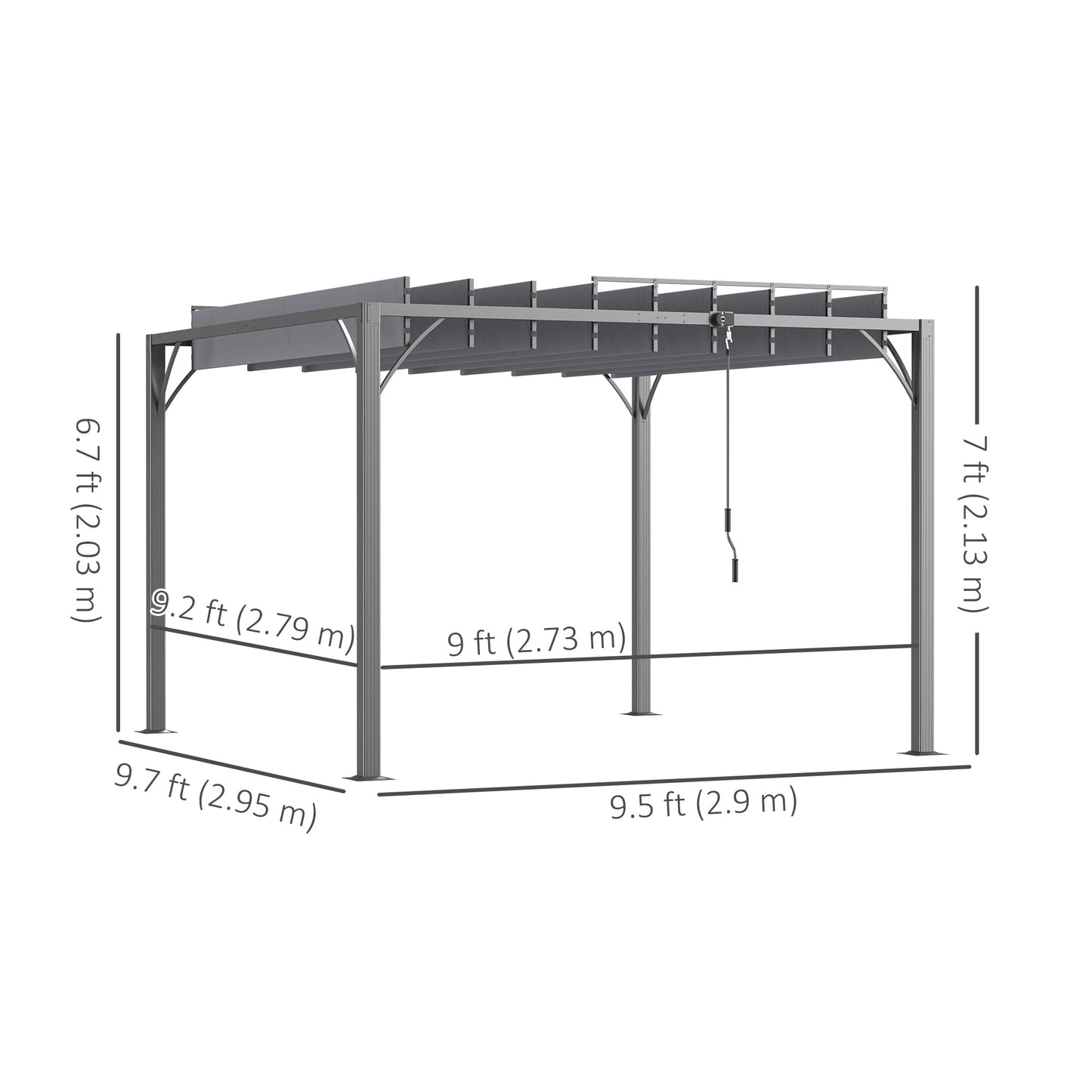 9.5' x 9.7' Outdoor Pergola with Retractable Roof, AluminIum Louvered Pergola Canopy, Patio Shelter with Ground Stakes for Patio, Lawn, Garden, Grey