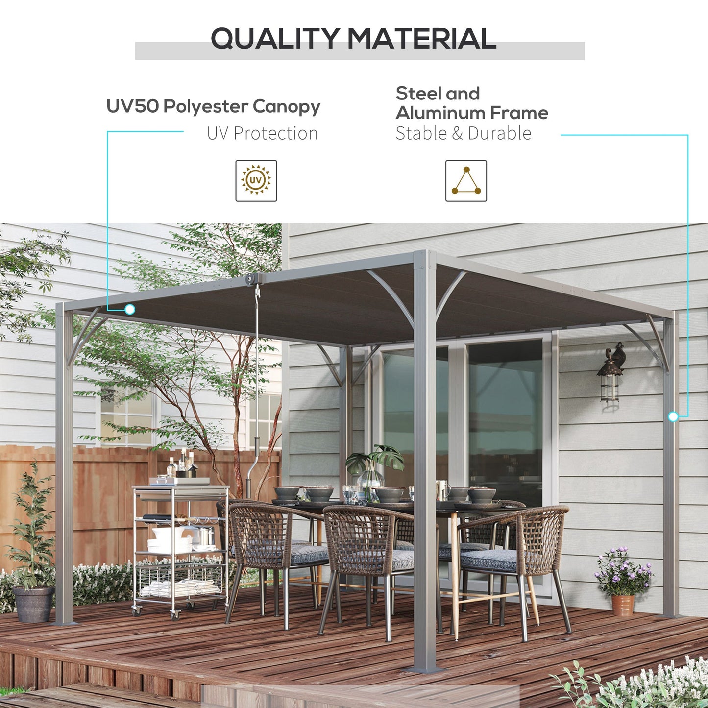 9.5' x 9.7' Outdoor Pergola with Retractable Roof, AluminIum Louvered Pergola Canopy, Patio Shelter with Ground Stakes for Patio, Lawn, Garden, Grey
