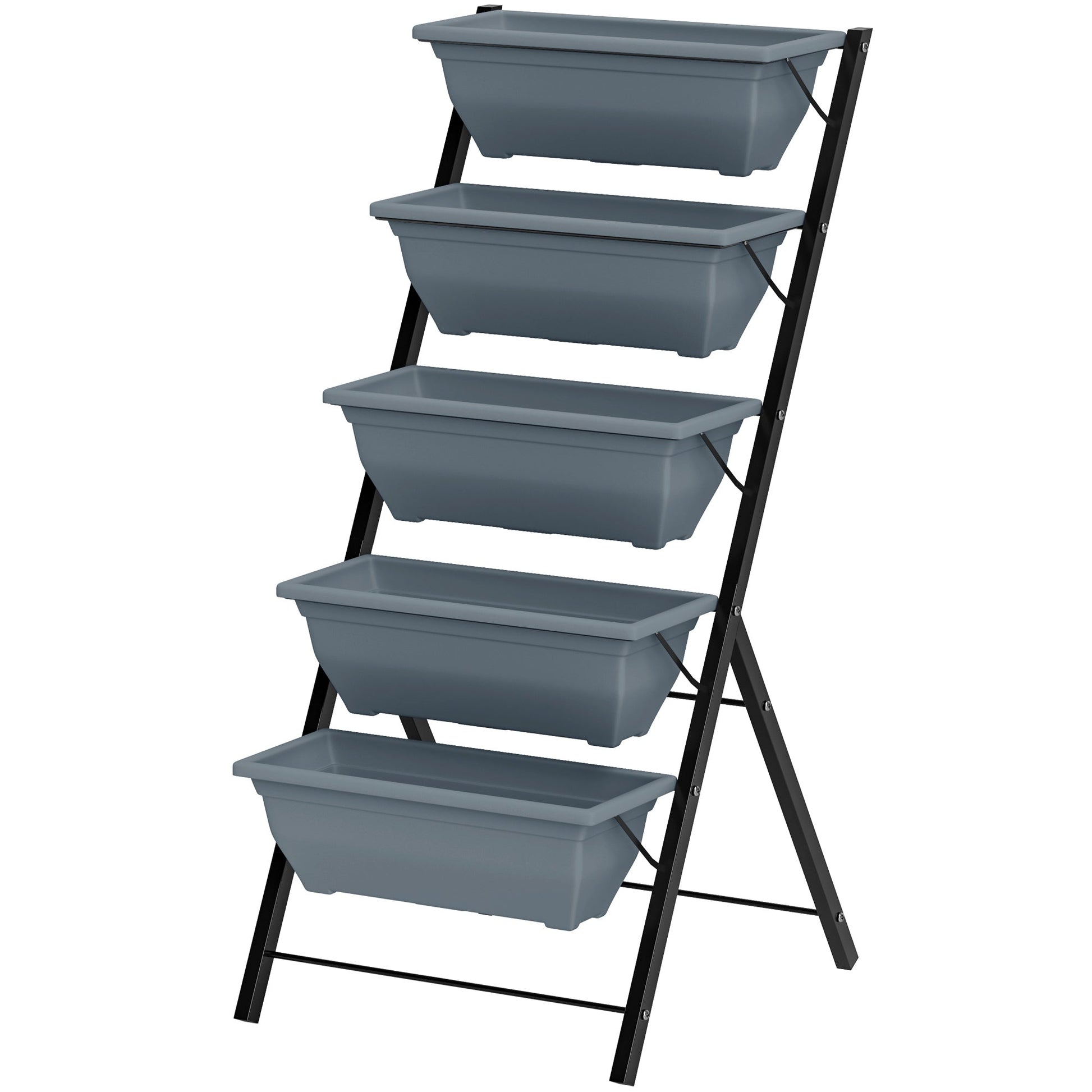 5-Tier Raised Garden Bed with 5 Planter Boxes, Outdoor Plant Stand Grow Containers with Leaking Holes for Balcony Patio Outdoor, Grey