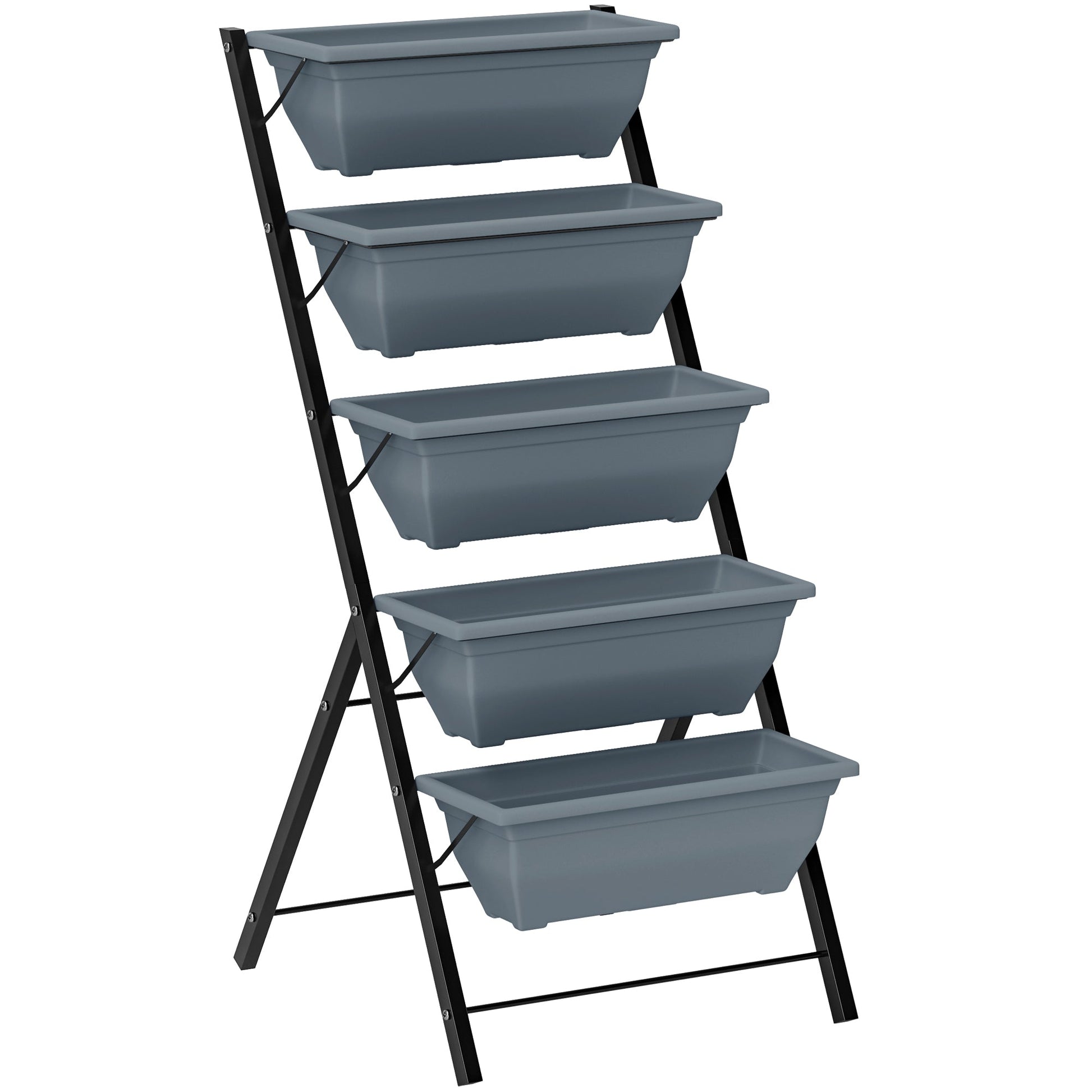 5-Tier Raised Garden Bed with 5 Planter Boxes, Outdoor Plant Stand Grow Containers with Leaking Holes for Balcony Patio Outdoor, Grey