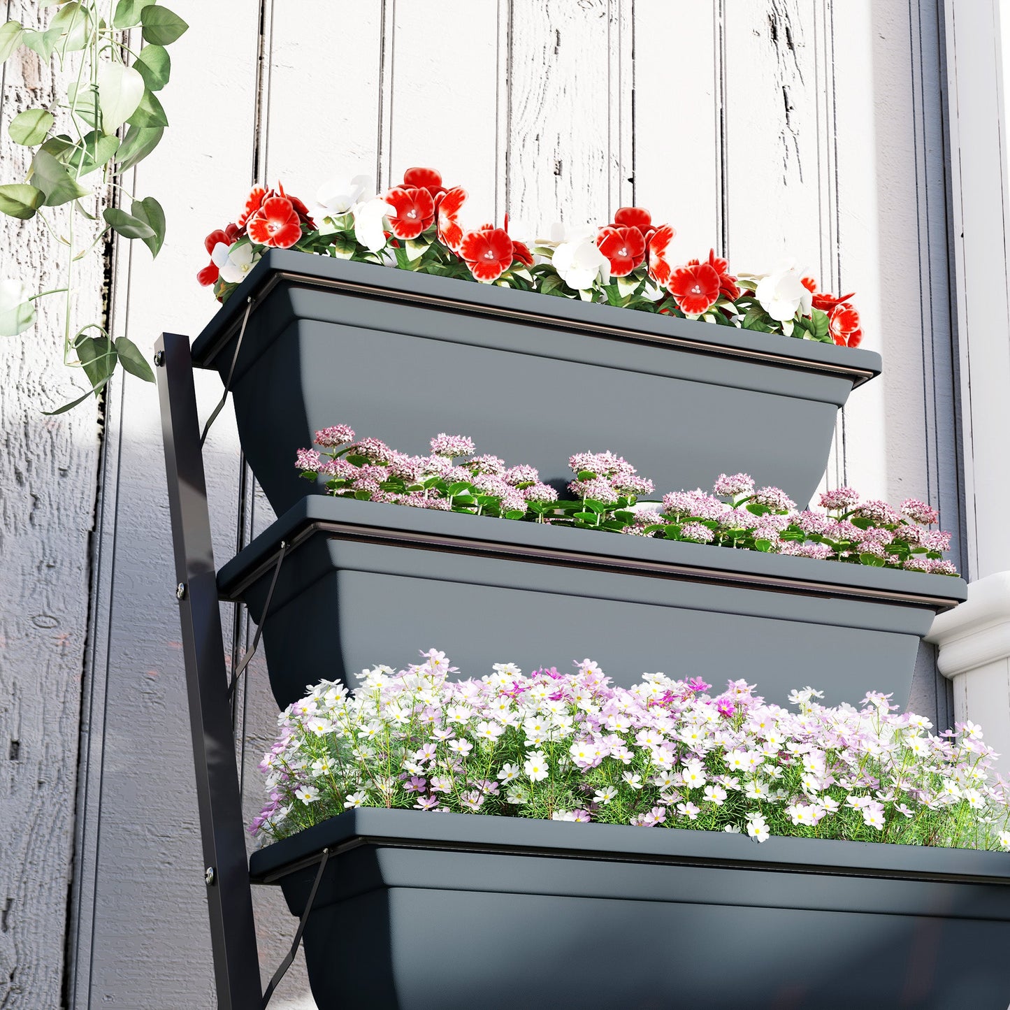 5-Tier Raised Garden Bed with 5 Planter Boxes, Outdoor Plant Stand Grow Containers with Leaking Holes for Balcony Patio Outdoor, Grey