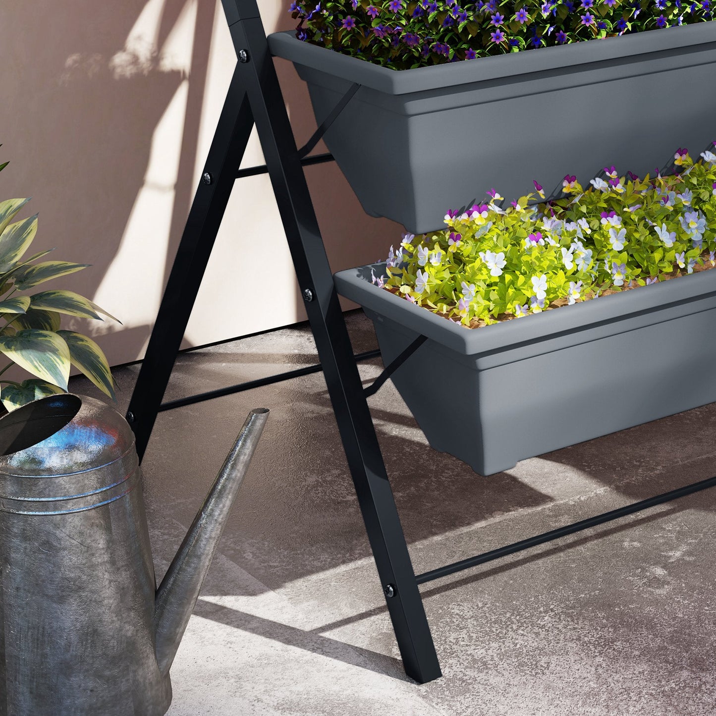 5-Tier Raised Garden Bed with 5 Planter Boxes, Outdoor Plant Stand Grow Containers with Leaking Holes for Balcony Patio Outdoor, Grey