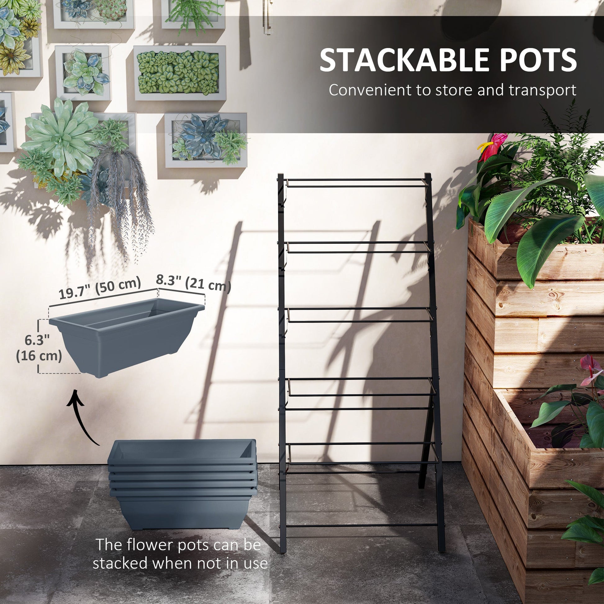 5-Tier Raised Garden Bed with 5 Planter Boxes, Outdoor Plant Stand Grow Containers with Leaking Holes for Balcony Patio Outdoor, Grey