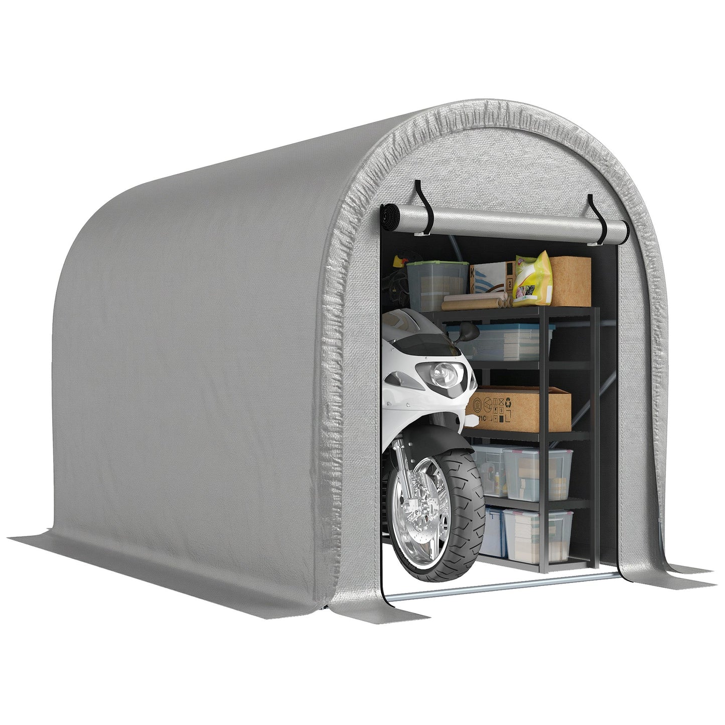 8' x 5' Portable Shed, Water-Resistant Bike Tent with Roll-up Zipper Door and Galvanized Steel Frame, Outdoor Storage Shed for Bike, Firewood, Garden Tools, Light Grey