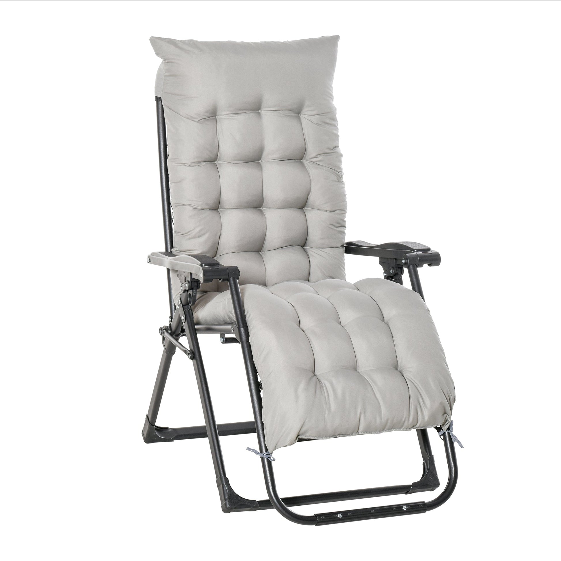 Reclining Zero Gravity Chair with Adjustable Backrest, Folding Garden Sun Lounger with Removable Cushion and Headrest, Light Grey