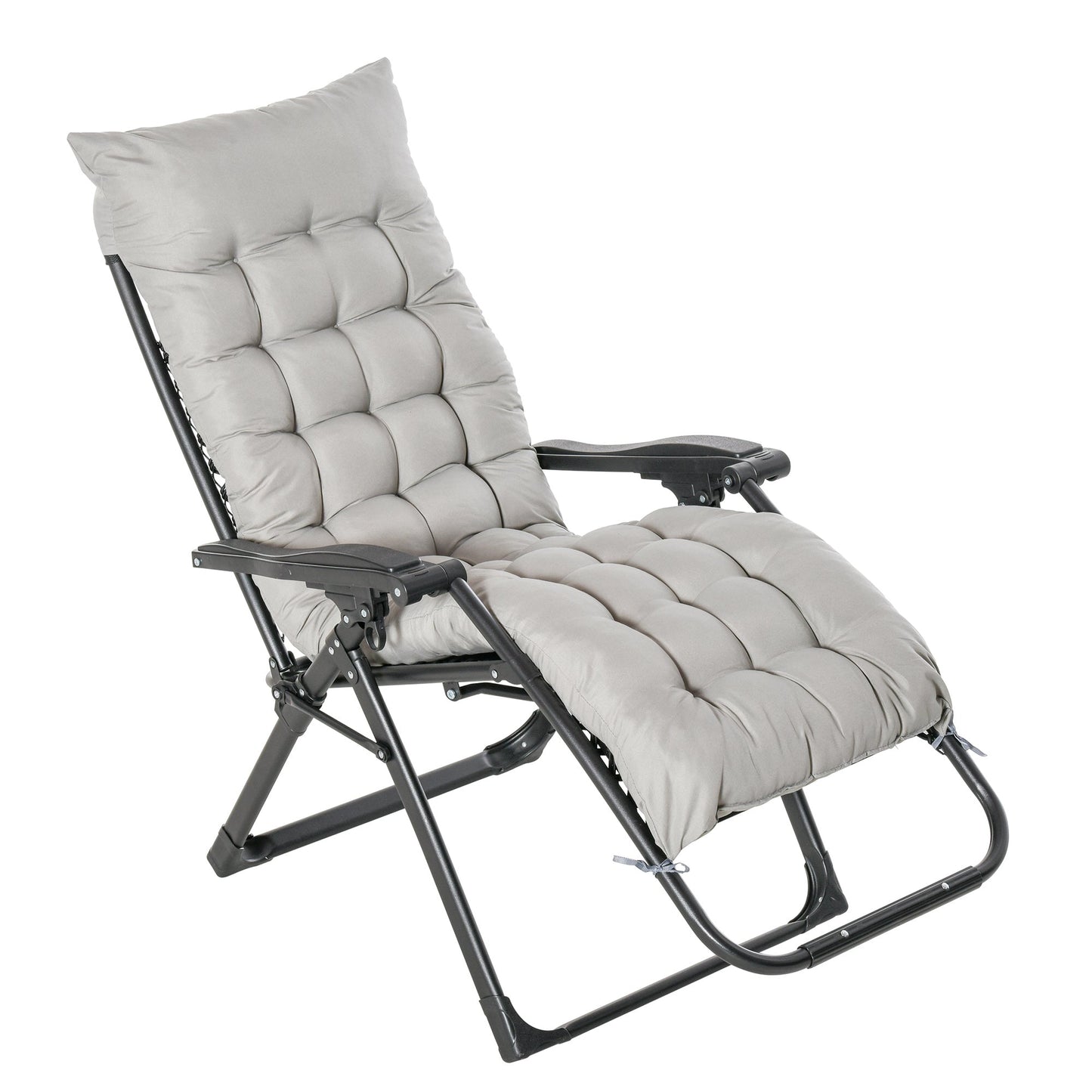 Reclining Zero Gravity Chair with Adjustable Backrest, Folding Garden Sun Lounger with Removable Cushion and Headrest, Light Grey