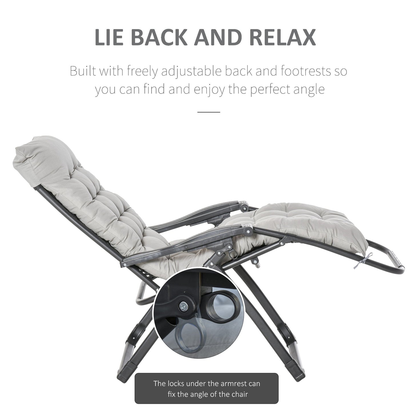 Reclining Zero Gravity Chair with Adjustable Backrest, Folding Garden Sun Lounger with Removable Cushion and Headrest, Light Grey