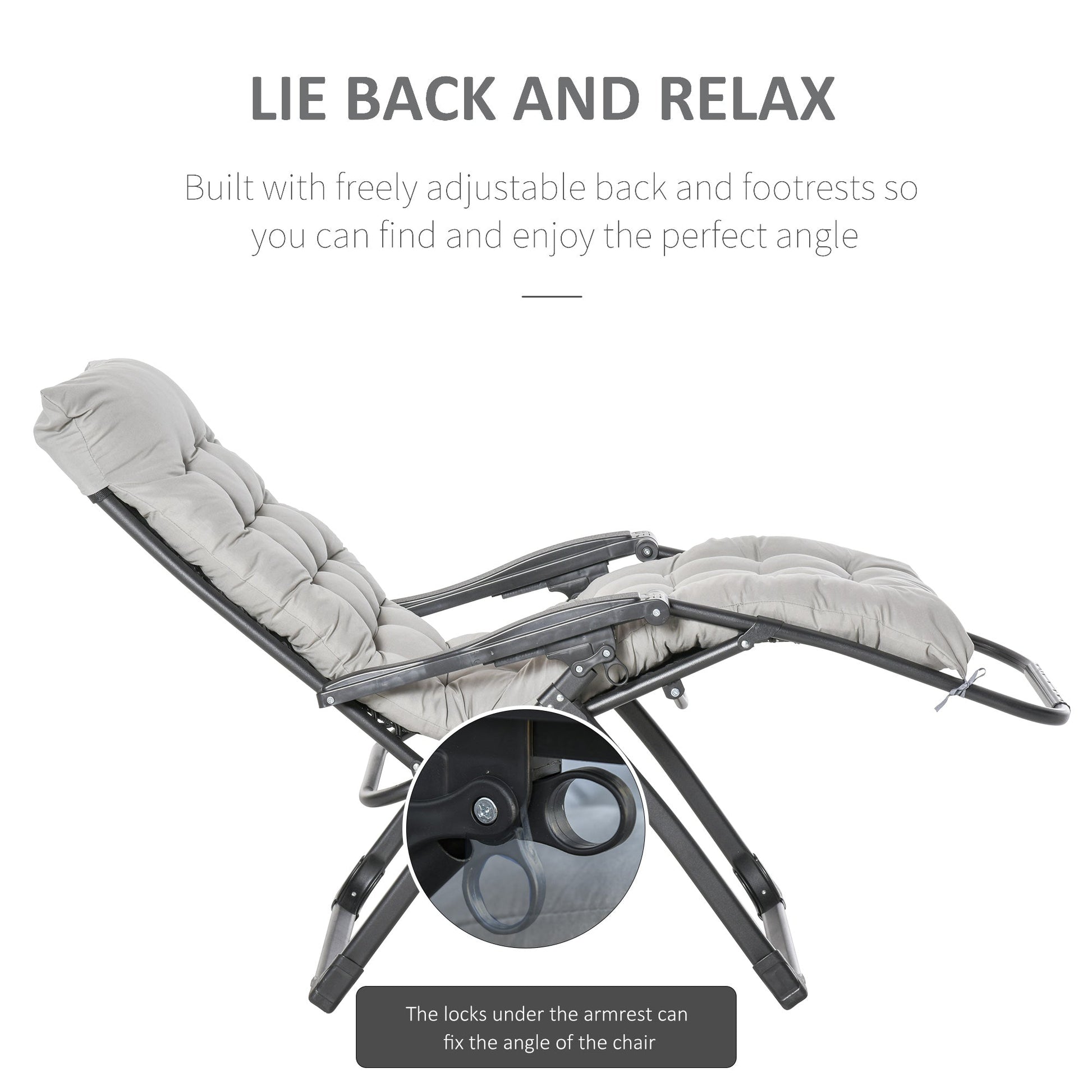 Reclining Zero Gravity Chair with Adjustable Backrest, Folding Garden Sun Lounger with Removable Cushion and Headrest, Light Grey
